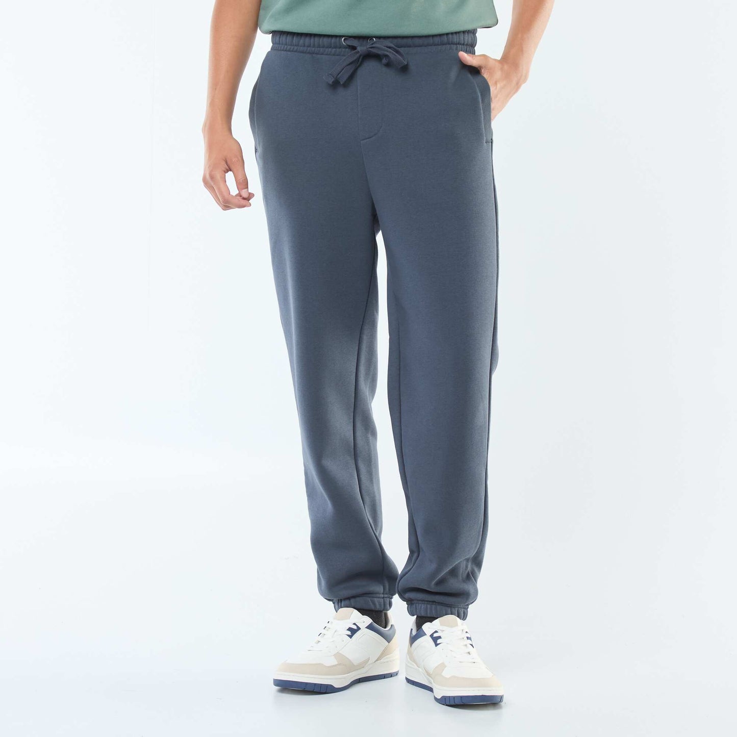 Plain joggers with drawstrings at the waist BLUE