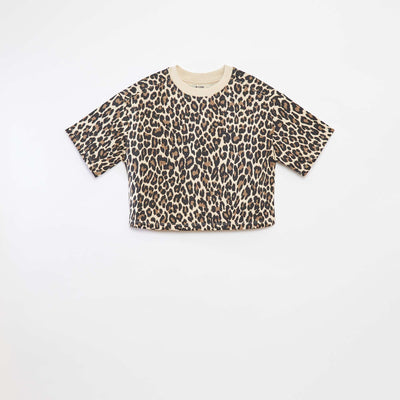 Short-sleeved cropped T-shirt BEIGE