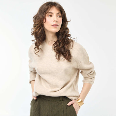 Chunky knit crew neck sweater BEIGE