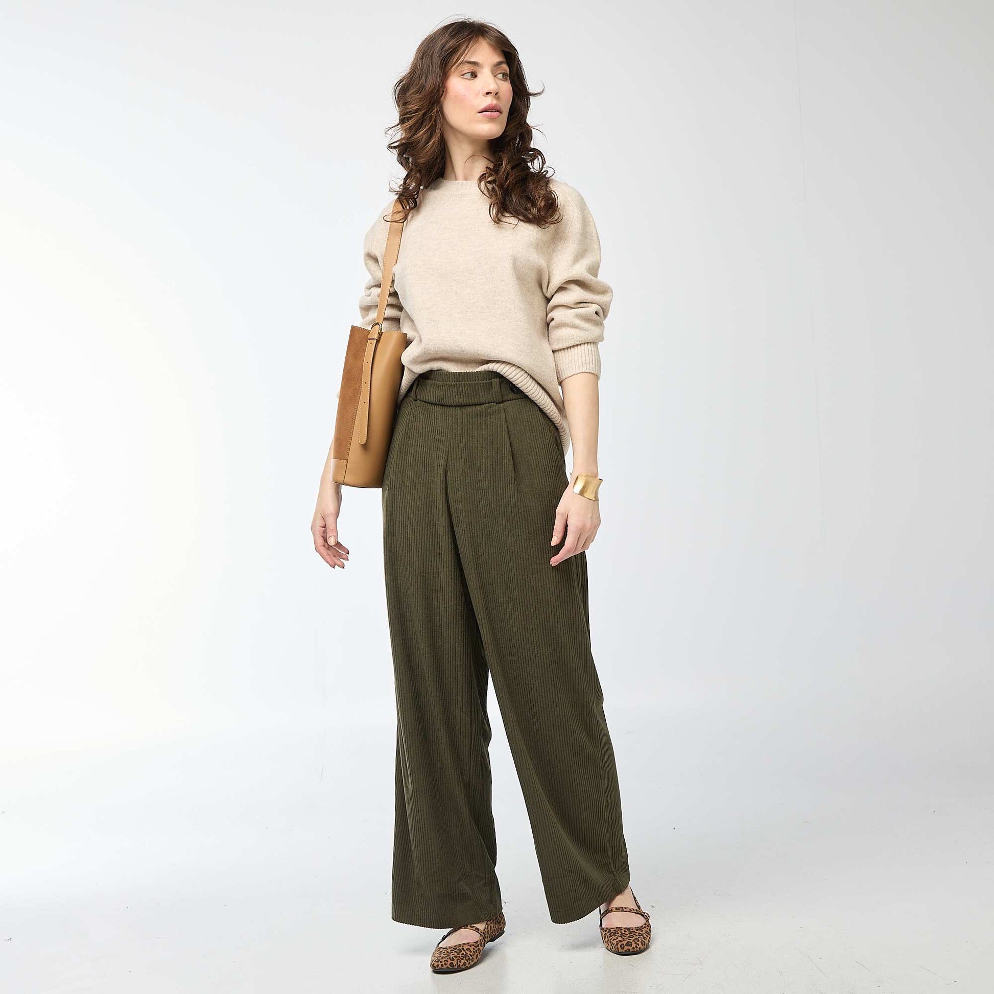 Chunky knit crew neck sweater BEIGE