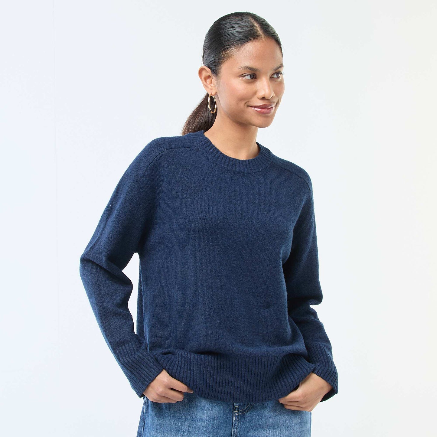 Chunky knit crew neck sweater BLUE