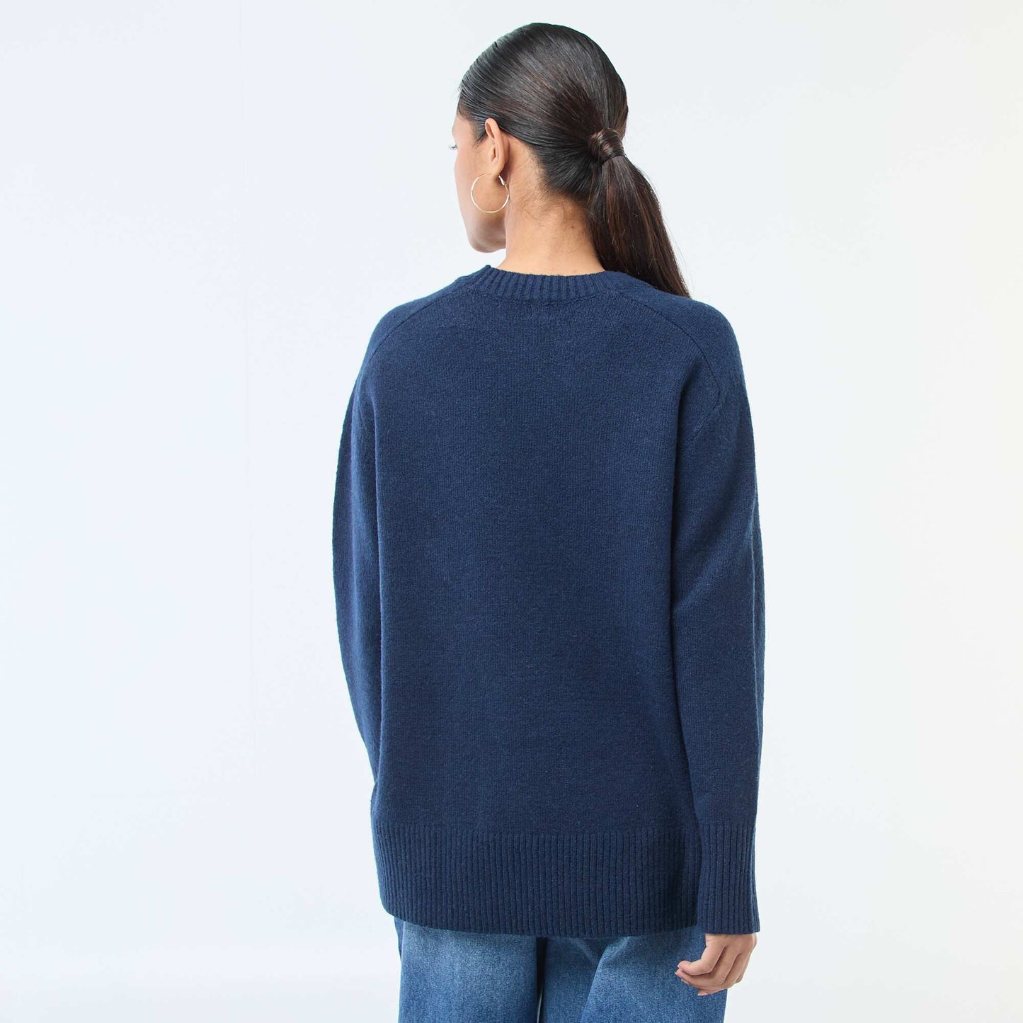 Chunky knit crew neck sweater BLUE