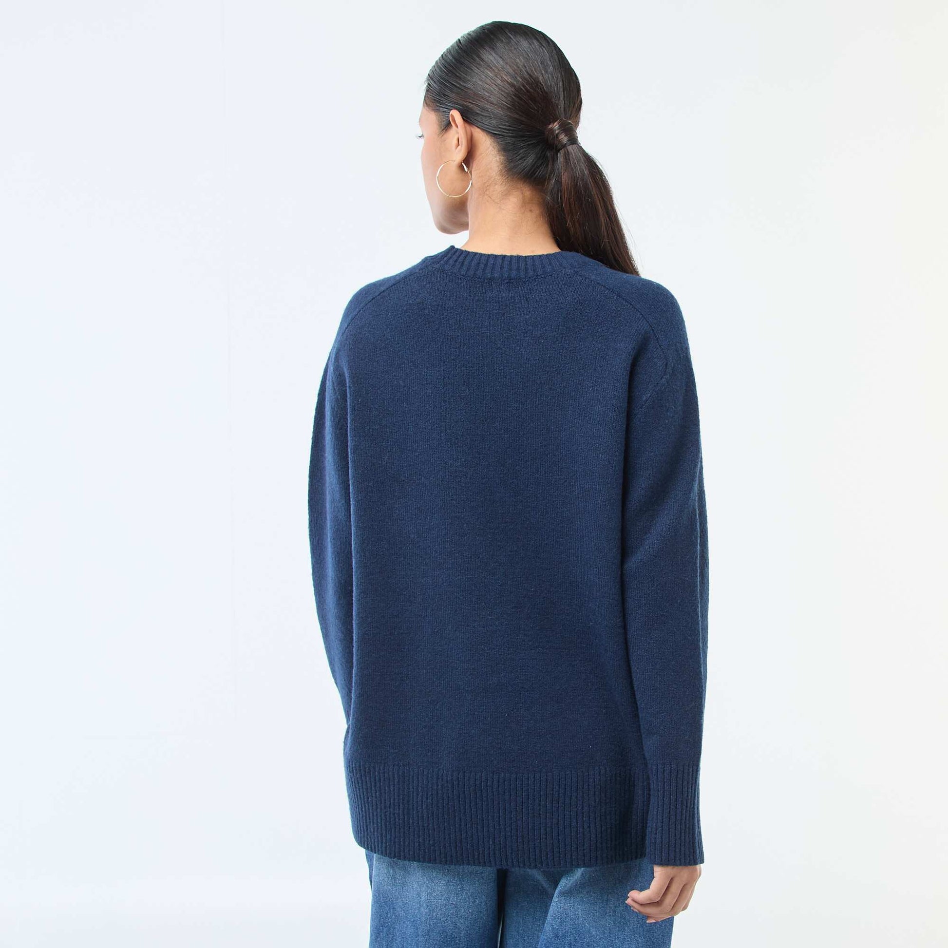 Chunky knit crew neck sweater BLUE
