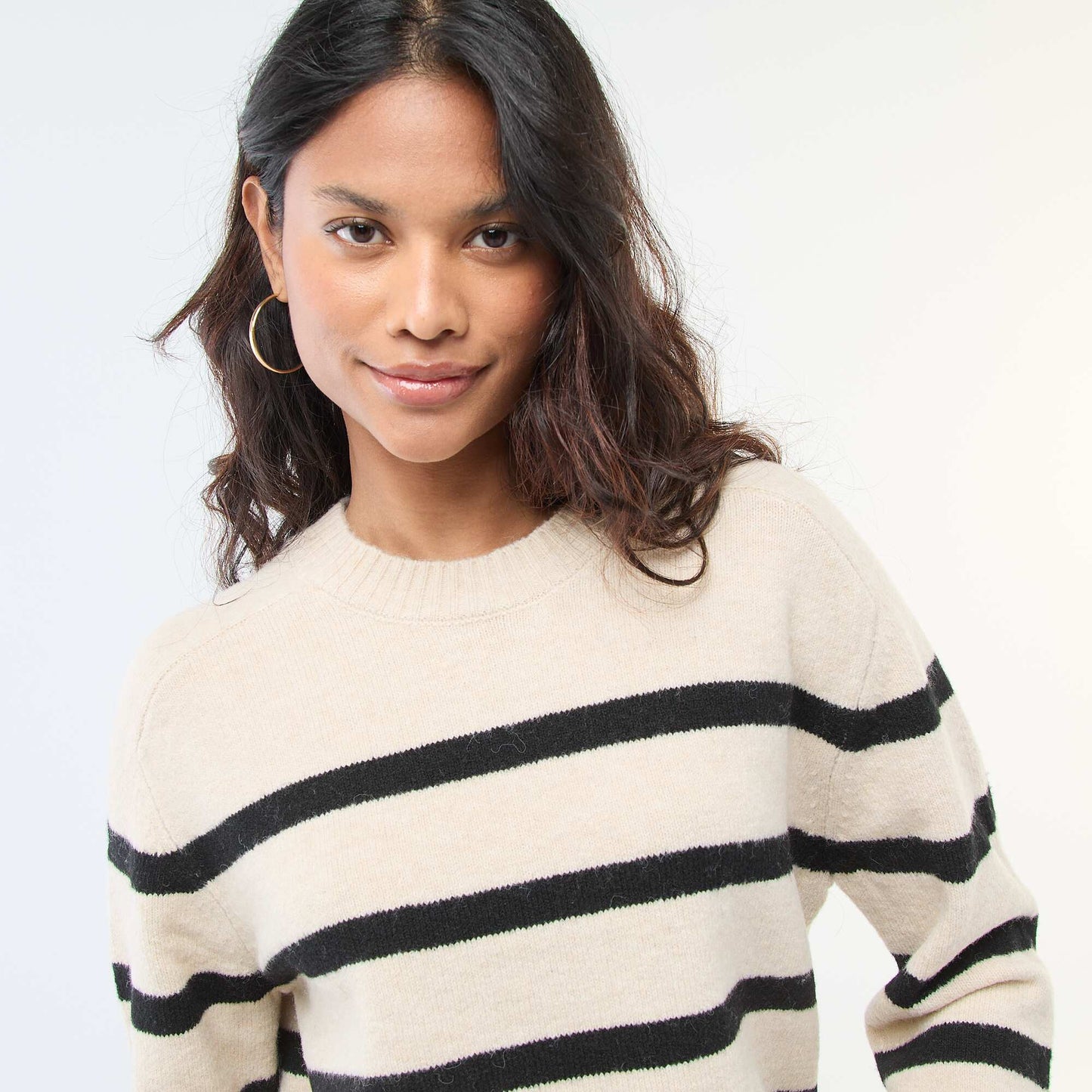 Chunky knit crew neck sweater BEIGE