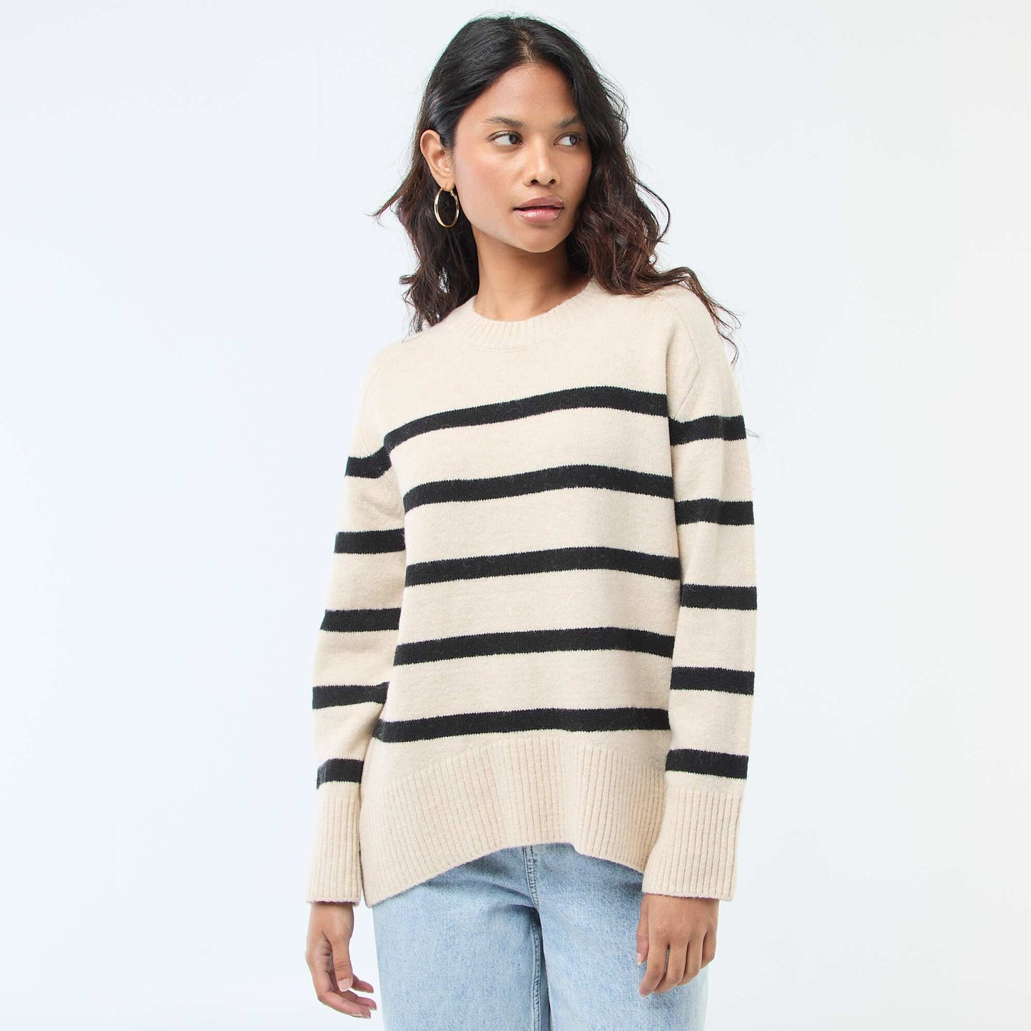 Chunky knit crew neck sweater BEIGE
