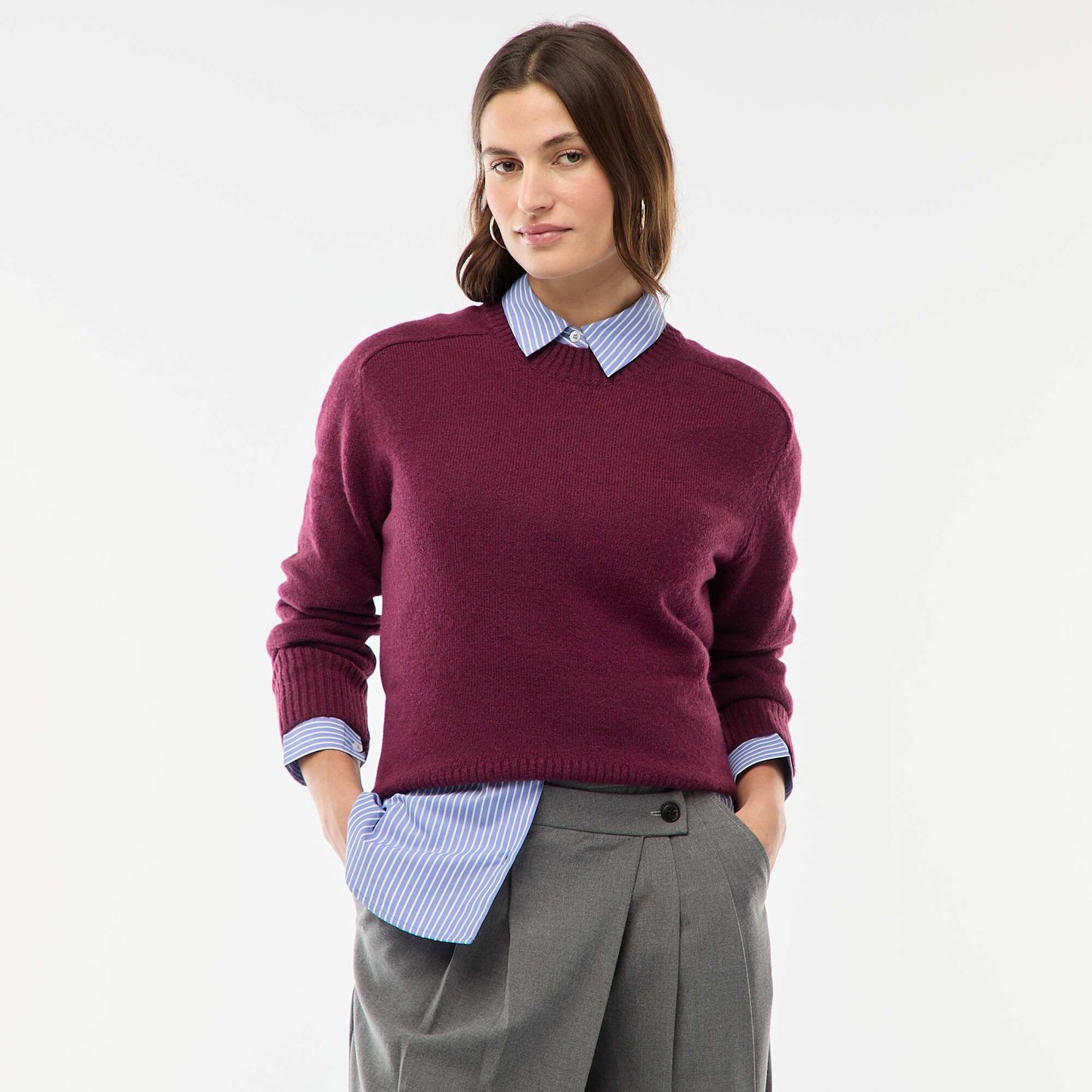 Chunky Knit Crew Neck Sweater RED