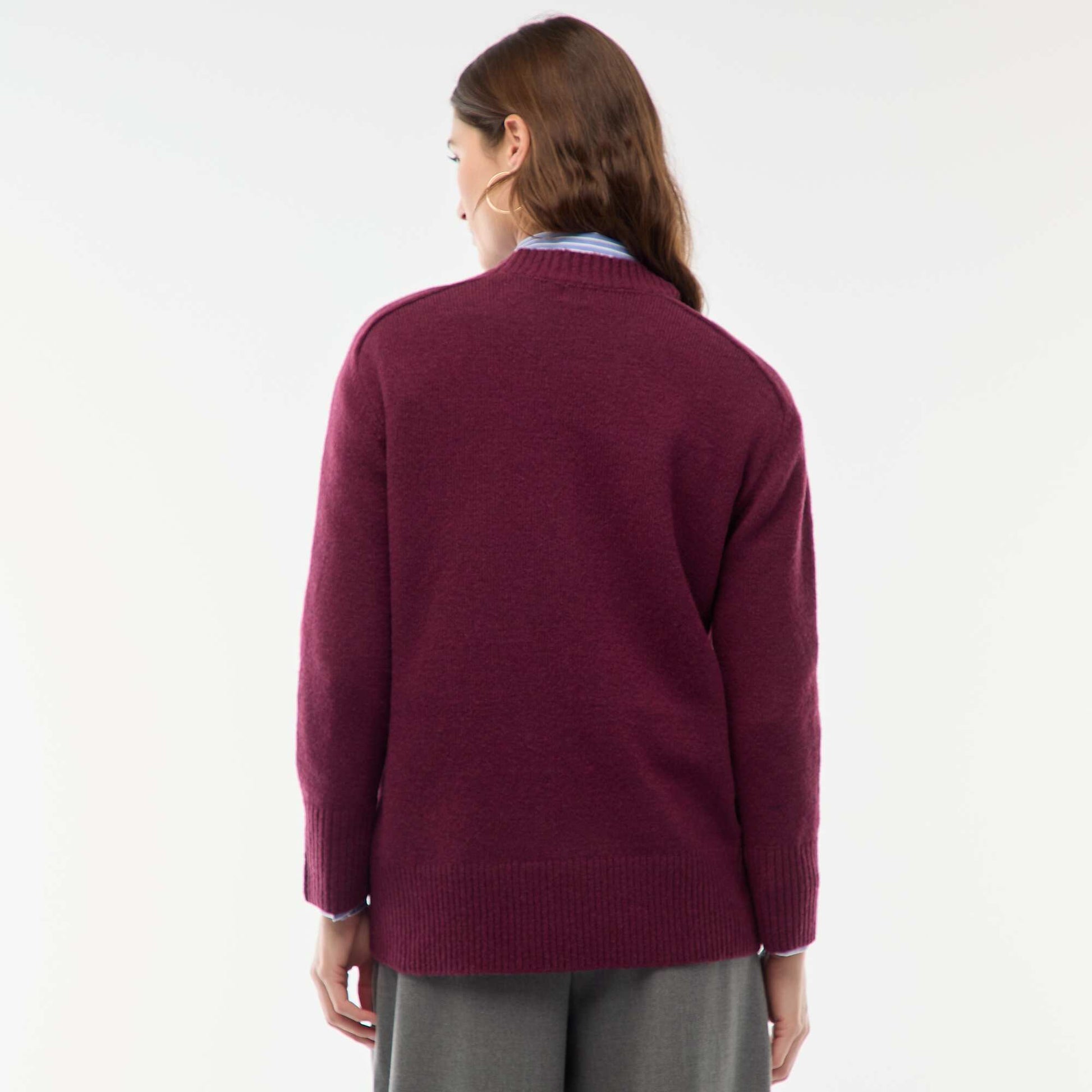 Chunky Knit Crew Neck Sweater RED