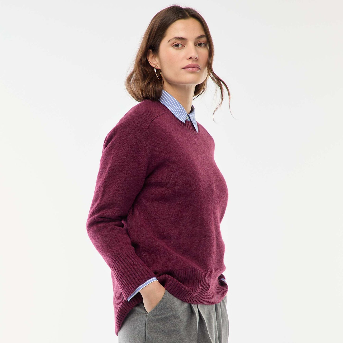 Chunky Knit Crew Neck Sweater RED