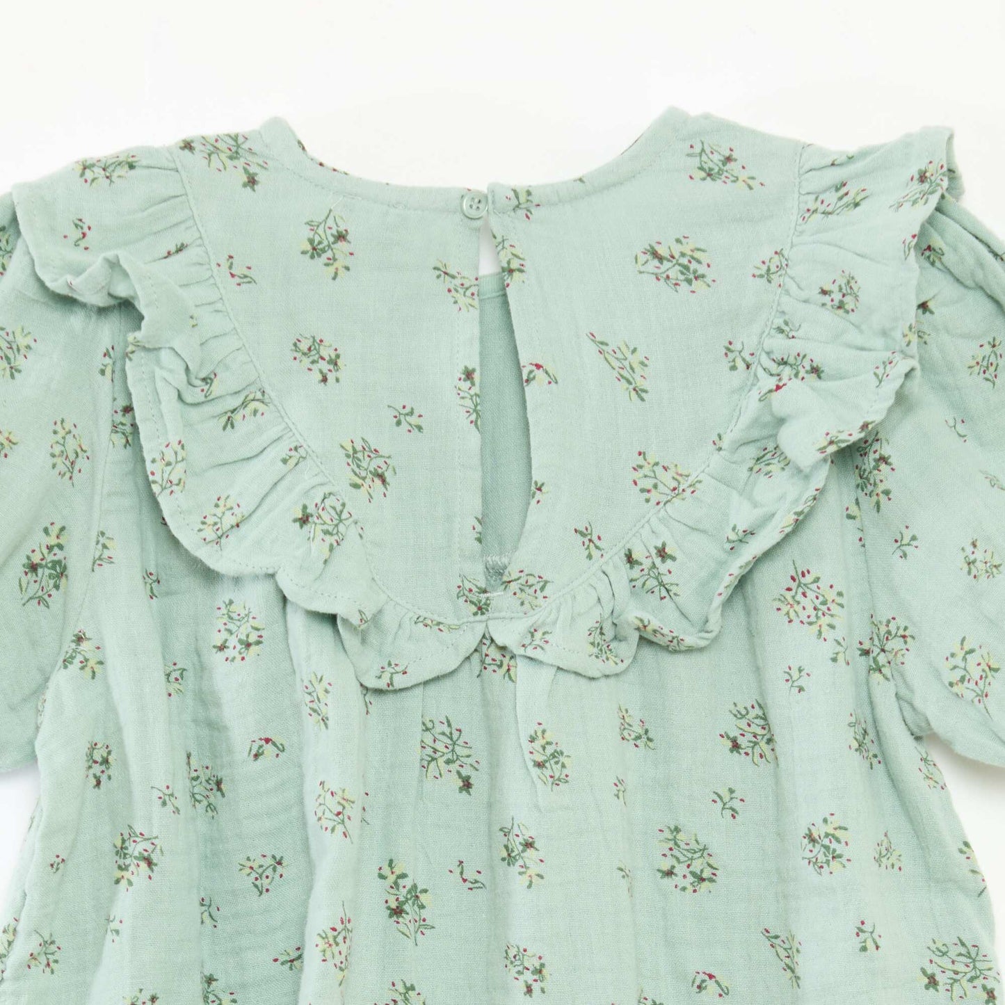 Round Neck Blouse with Ruffled Bib GREEN