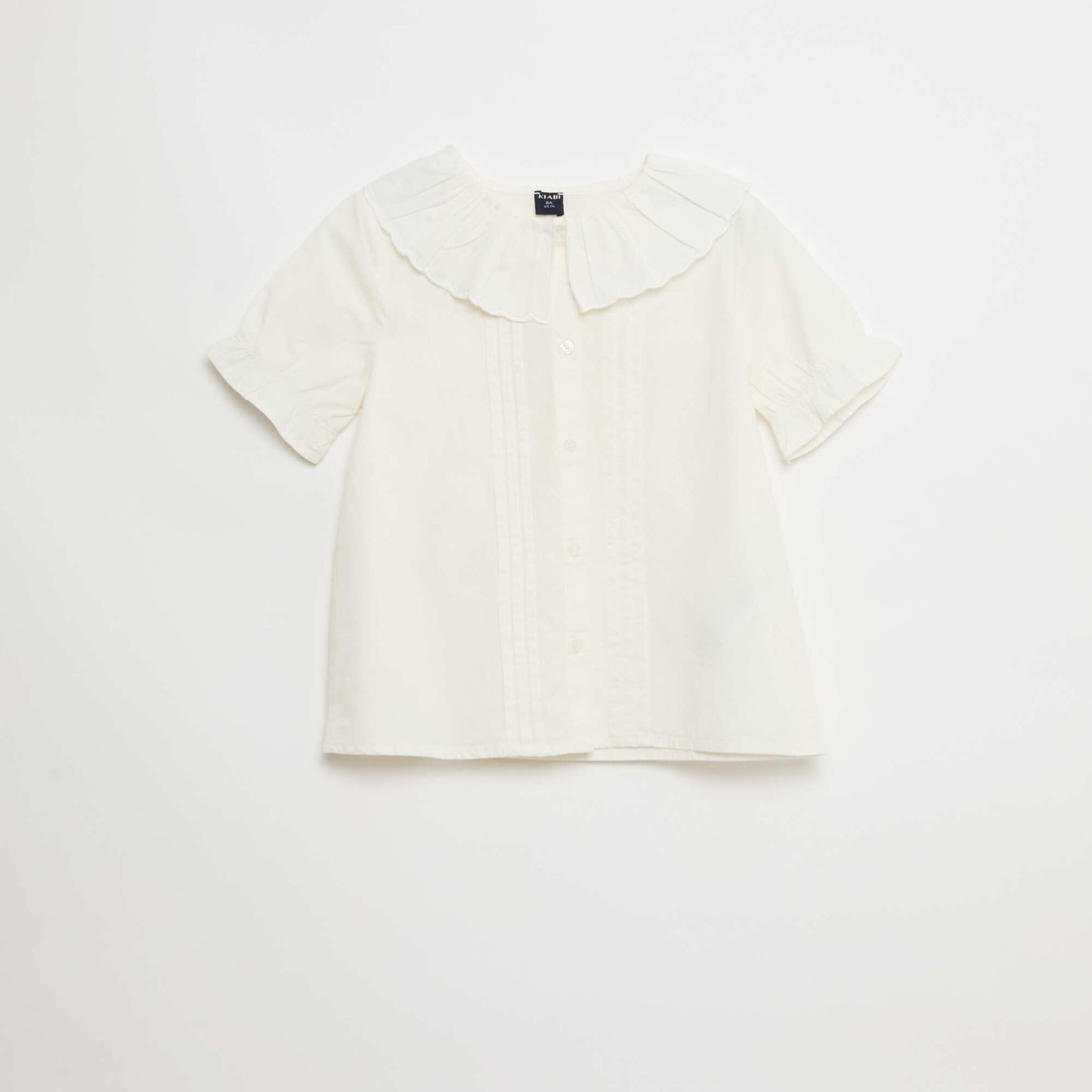 Plain Cotton Blouse with Ruffled Collar WHITE