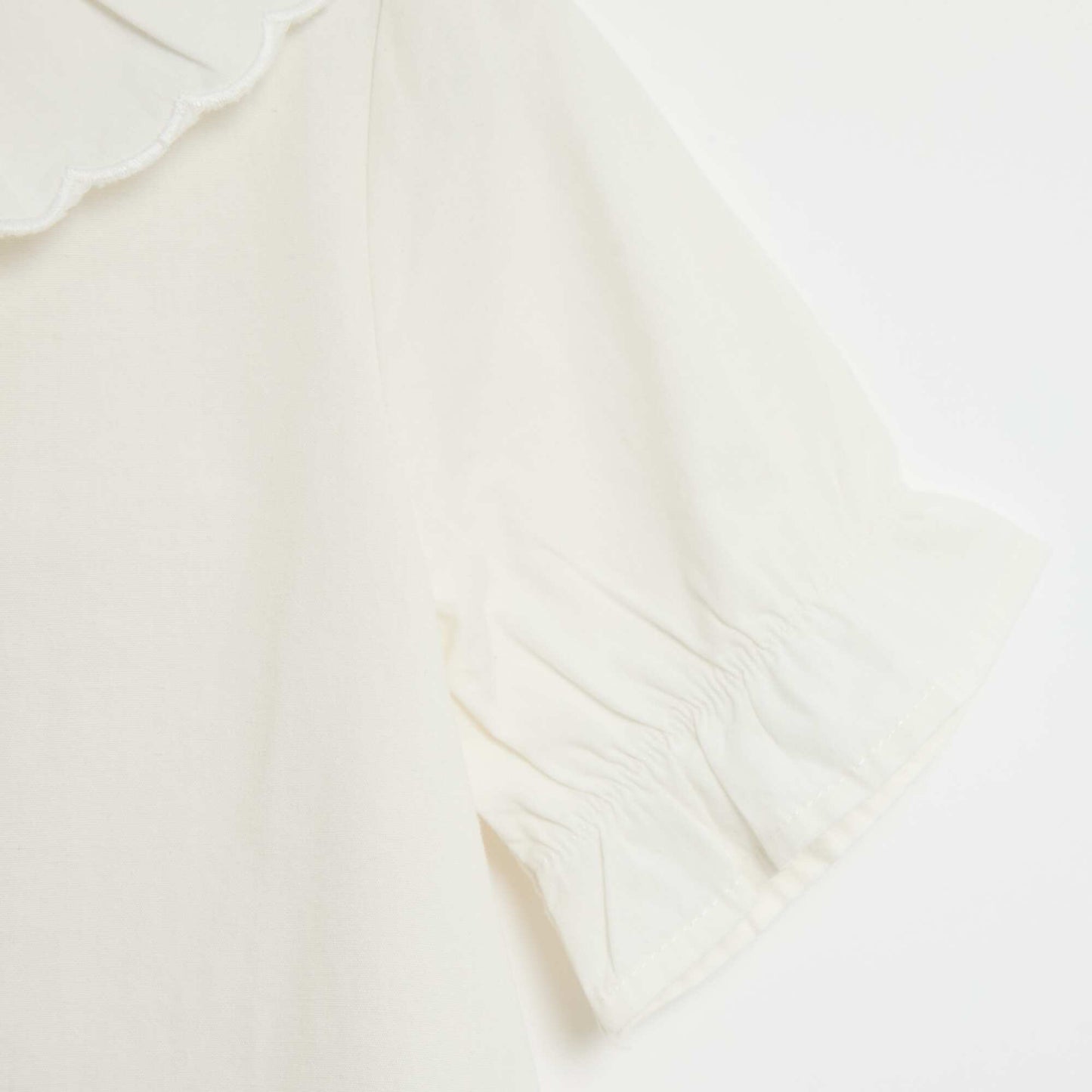 Plain Cotton Blouse with Ruffled Collar WHITE