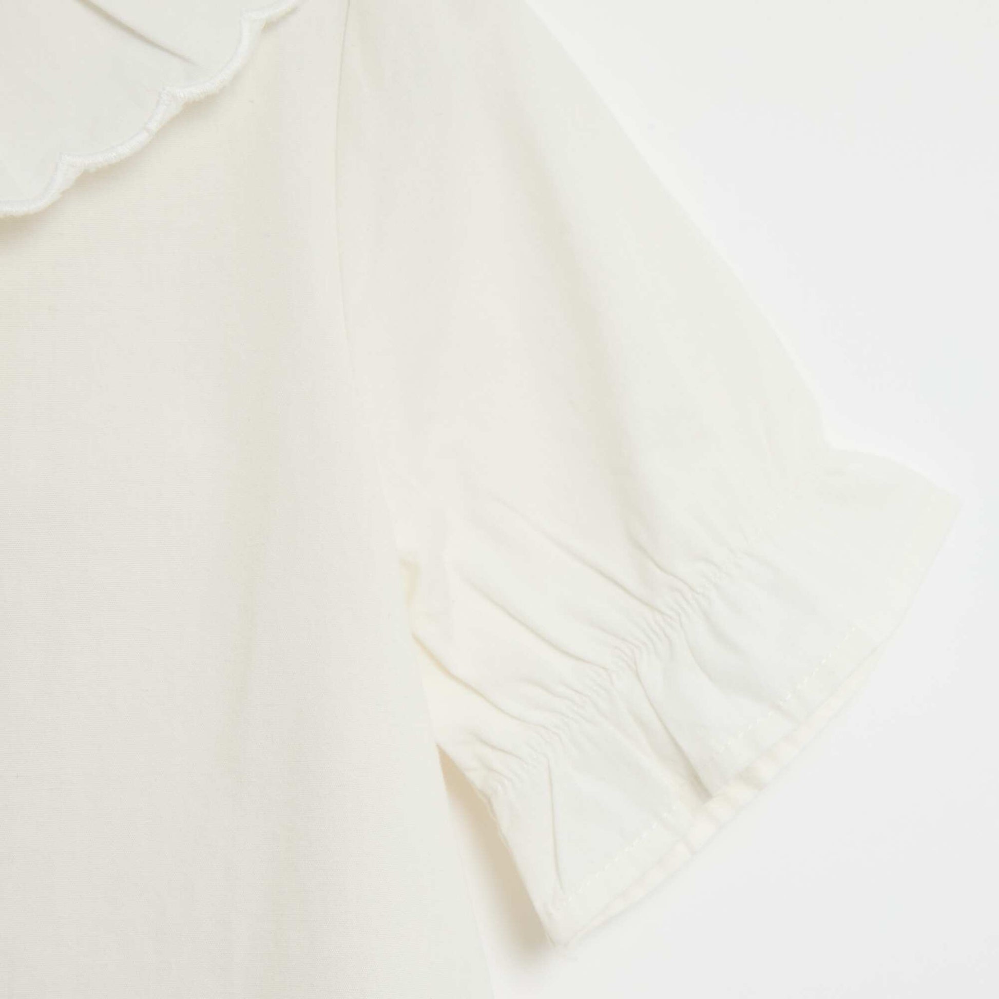 Plain Cotton Blouse with Ruffled Collar WHITE