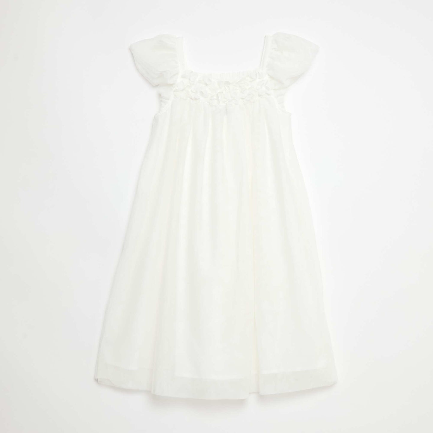 3D Flower Tulle Strap Dress WHITE