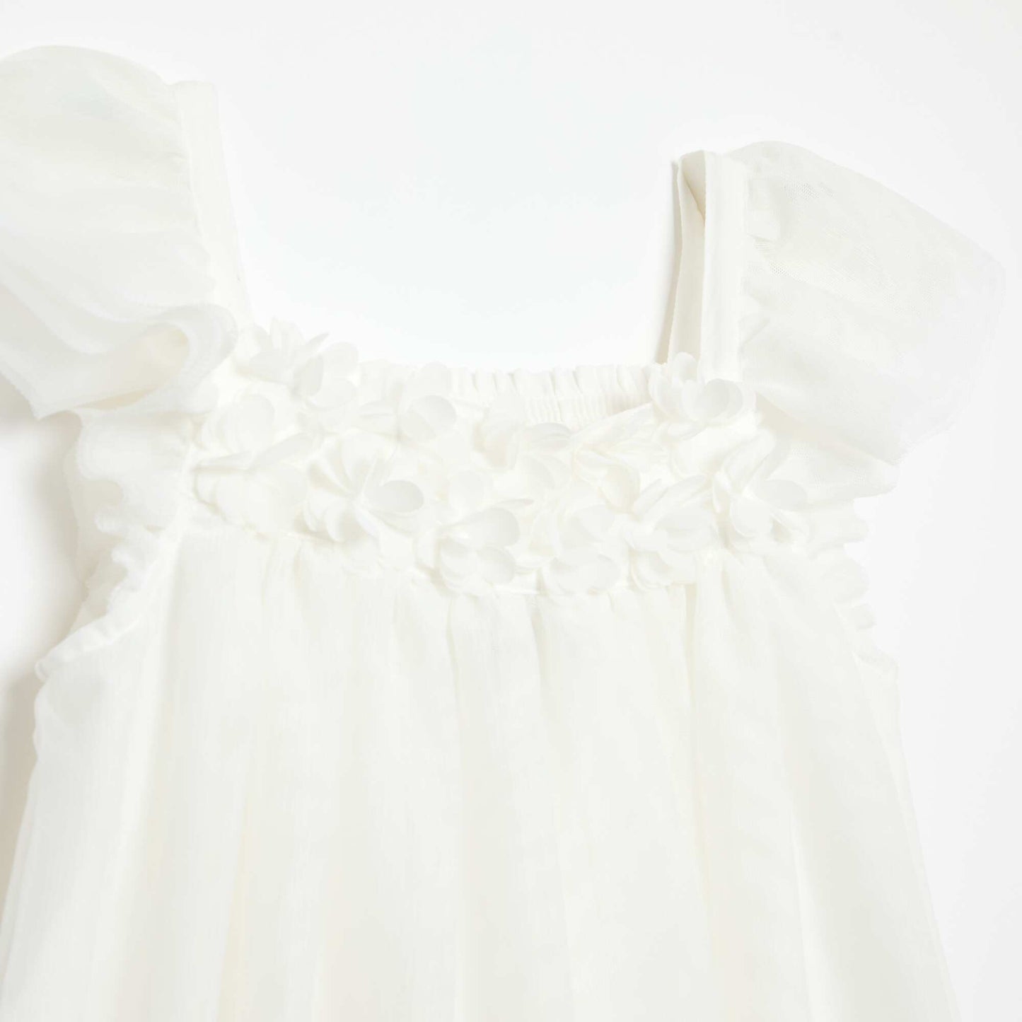 3D Flower Tulle Strap Dress WHITE