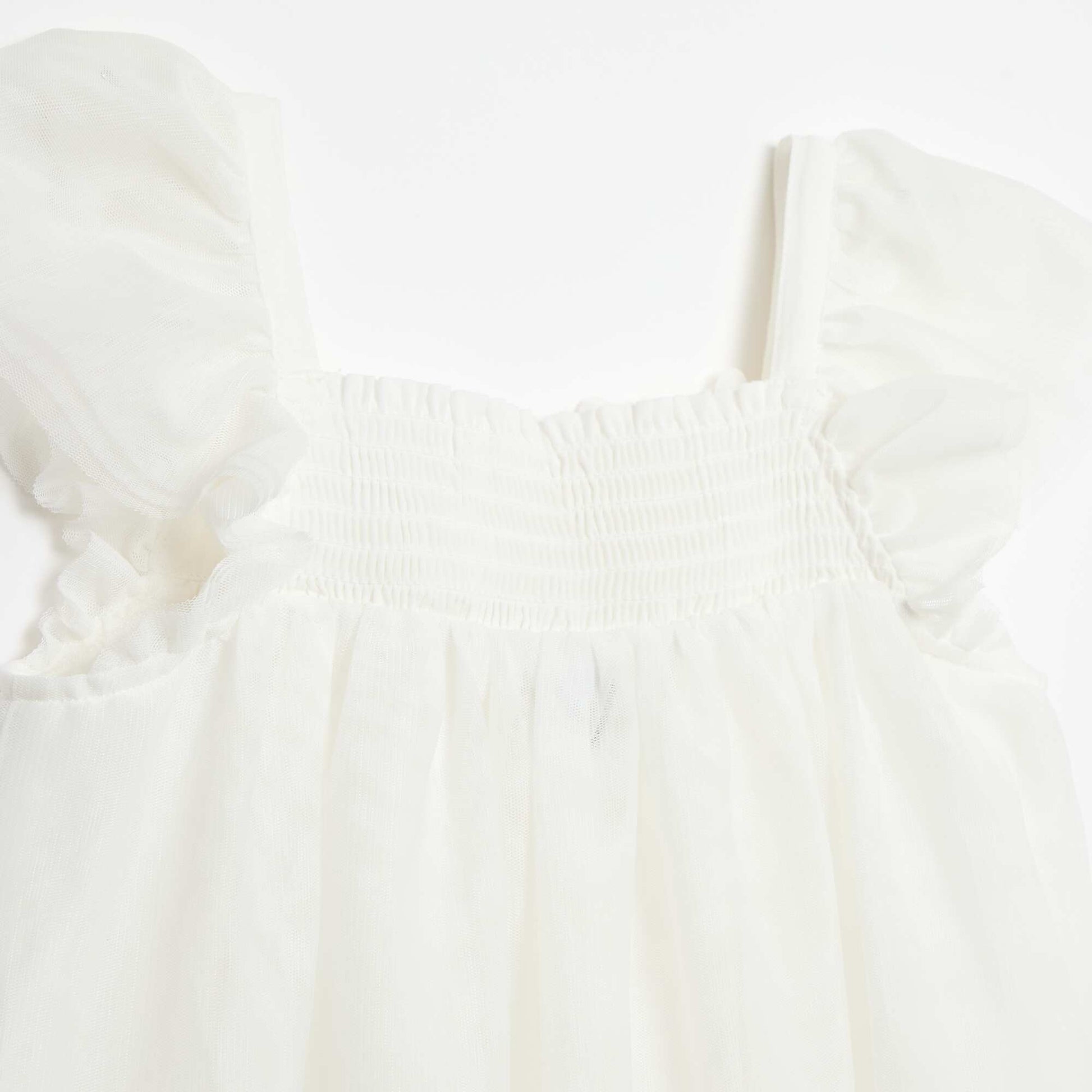 3D Flower Tulle Strap Dress WHITE