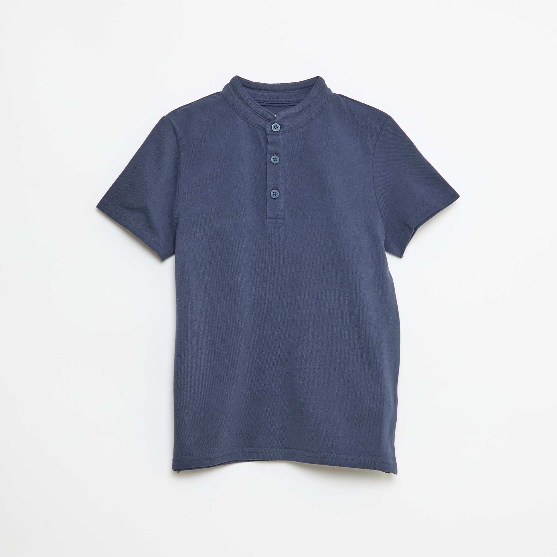 Plain Cotton Piqué Tunisian T-Shirt BLUE