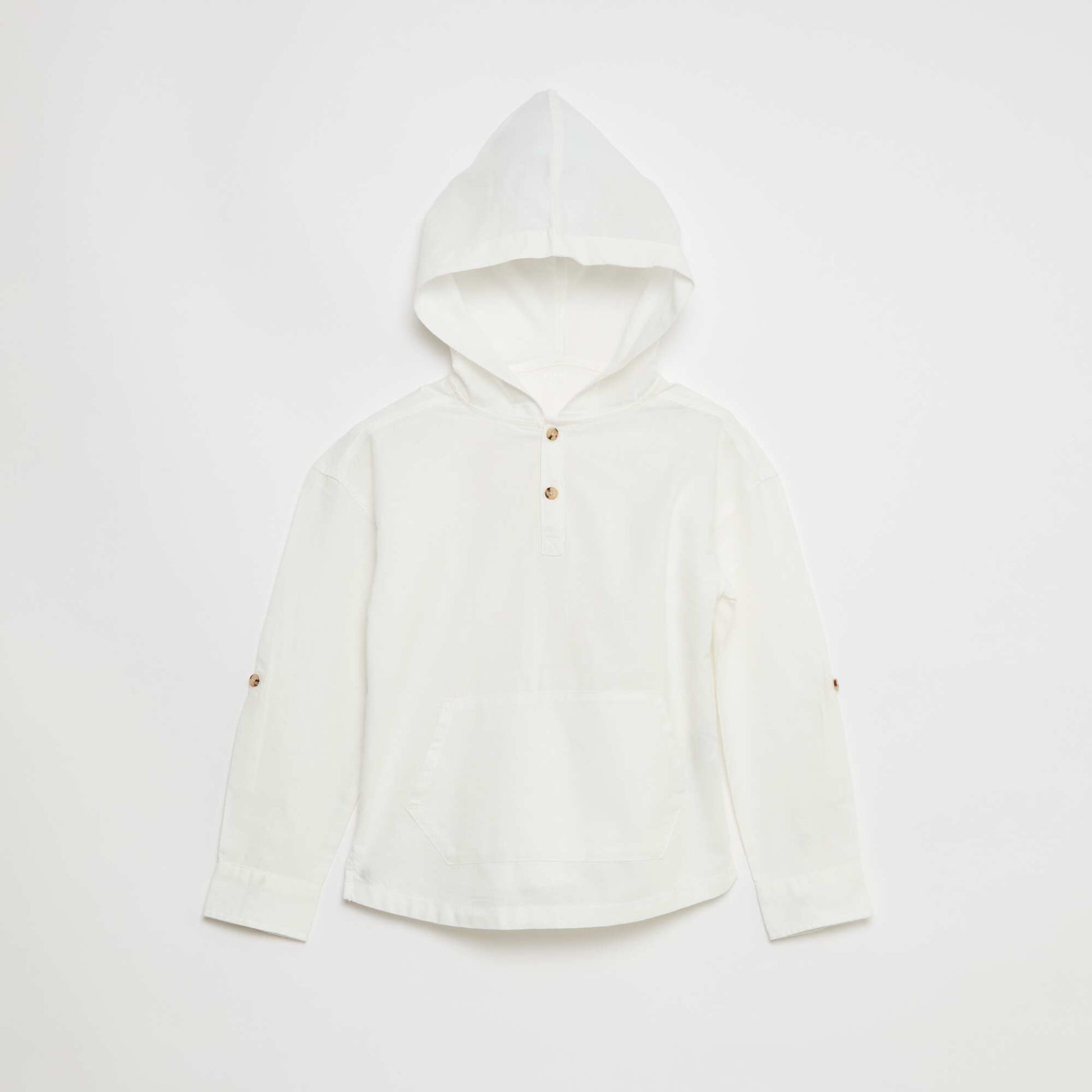 Plain Cotton Regular Fit Hooded Shirt WHITE