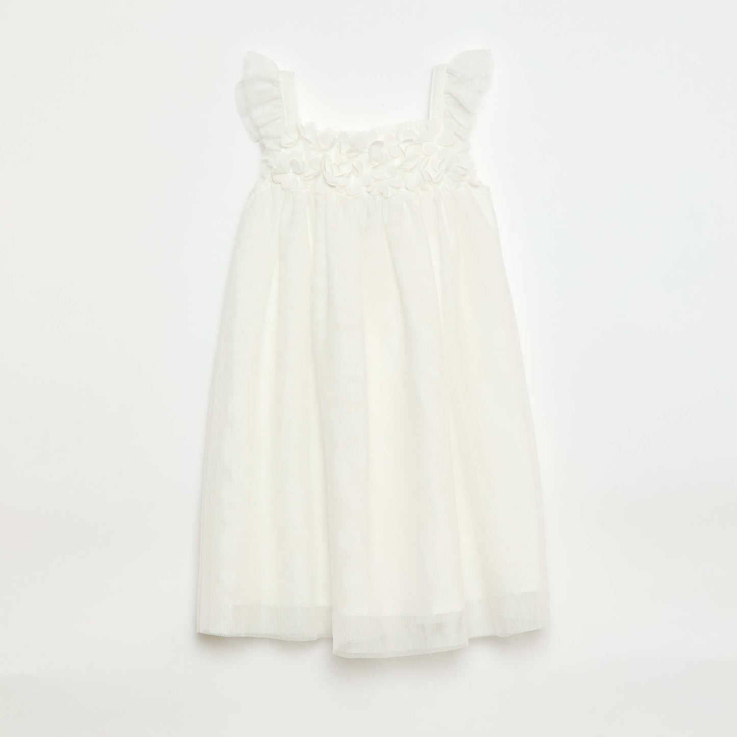 Tulle Dress with 3D Flowers WHITE