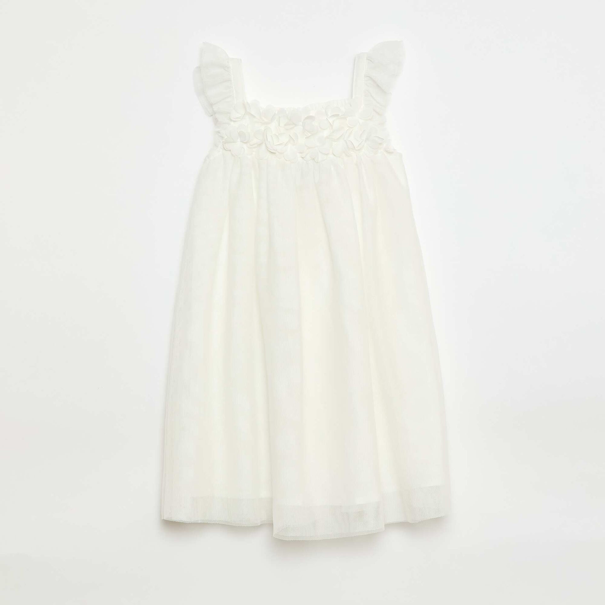 Tulle Dress with 3D Flowers WHITE