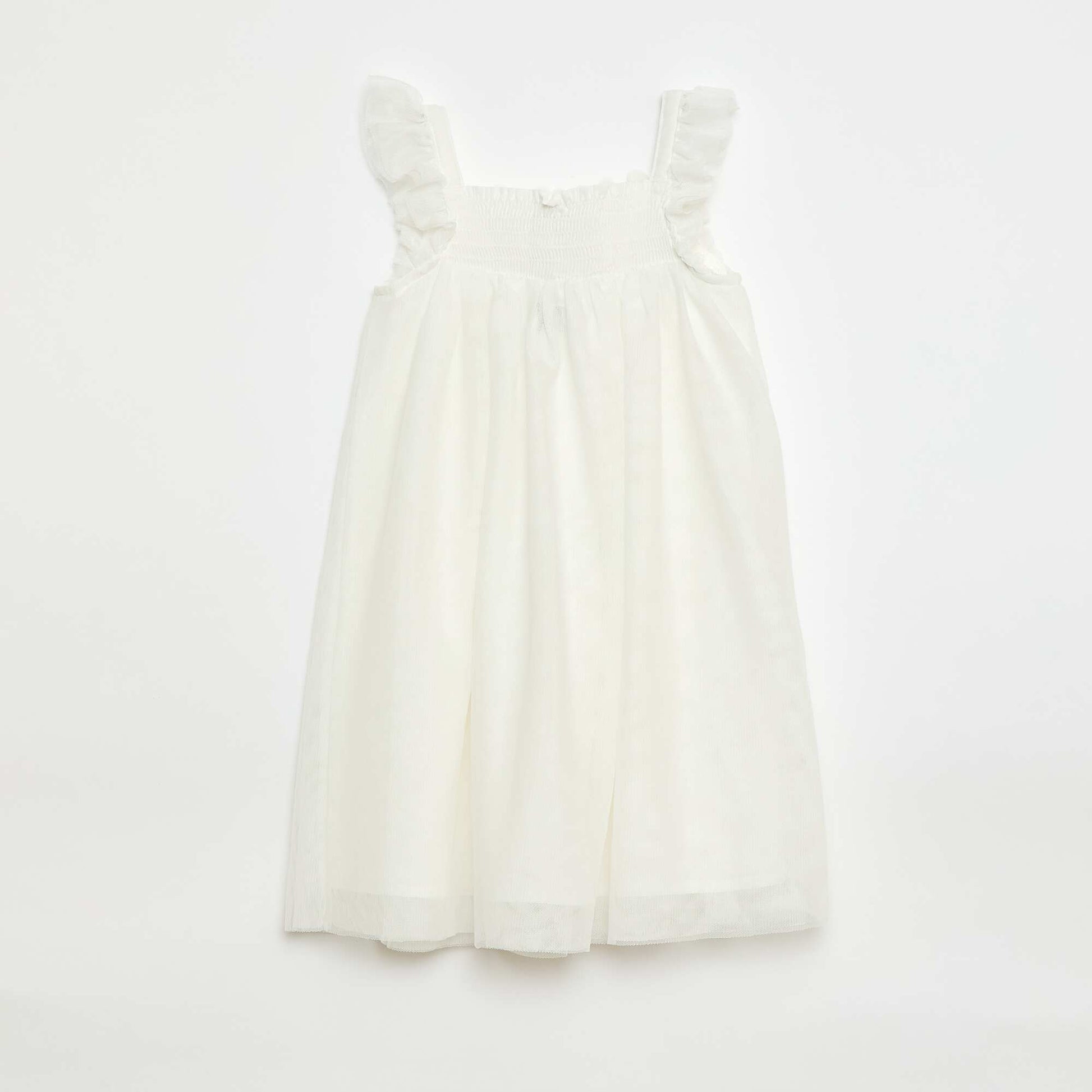 Tulle Dress with 3D Flowers WHITE
