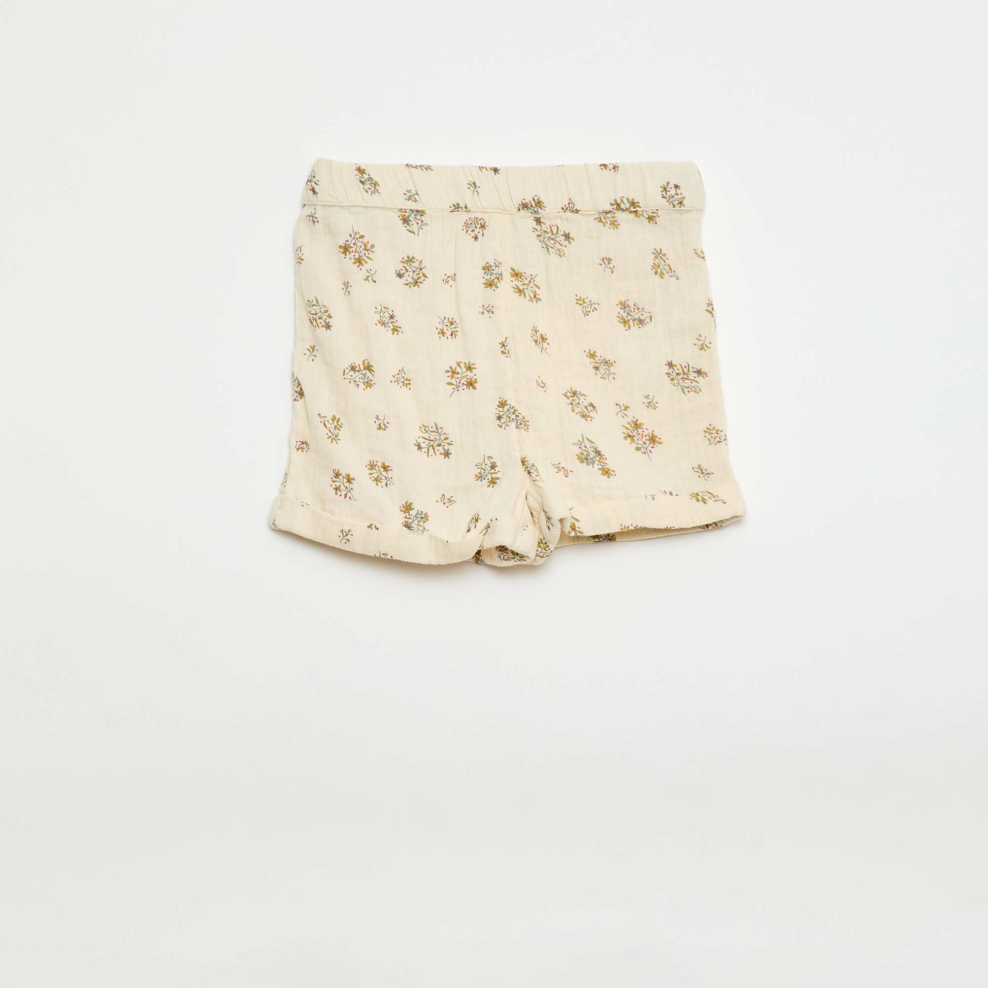 Patterned Cotton Gauze Shorts BEIGE