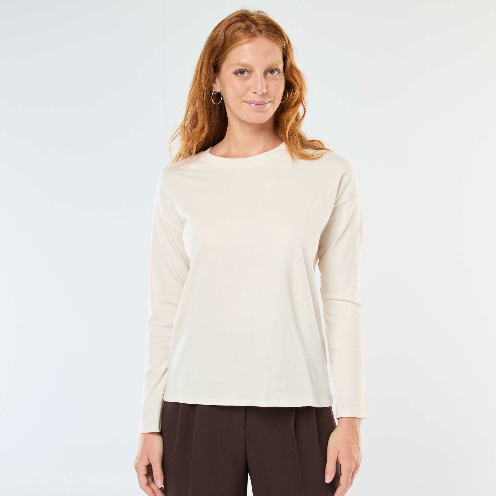 Long-Sleeved Round Neck T-Shirt WHITE