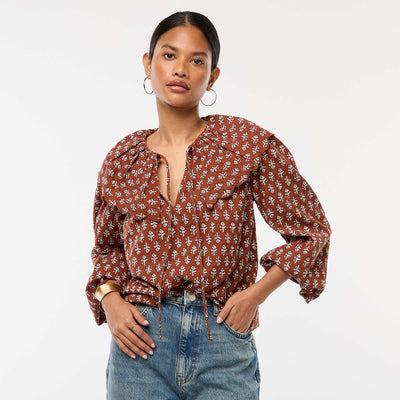 Blouse with large Peter Pan collar BROWN