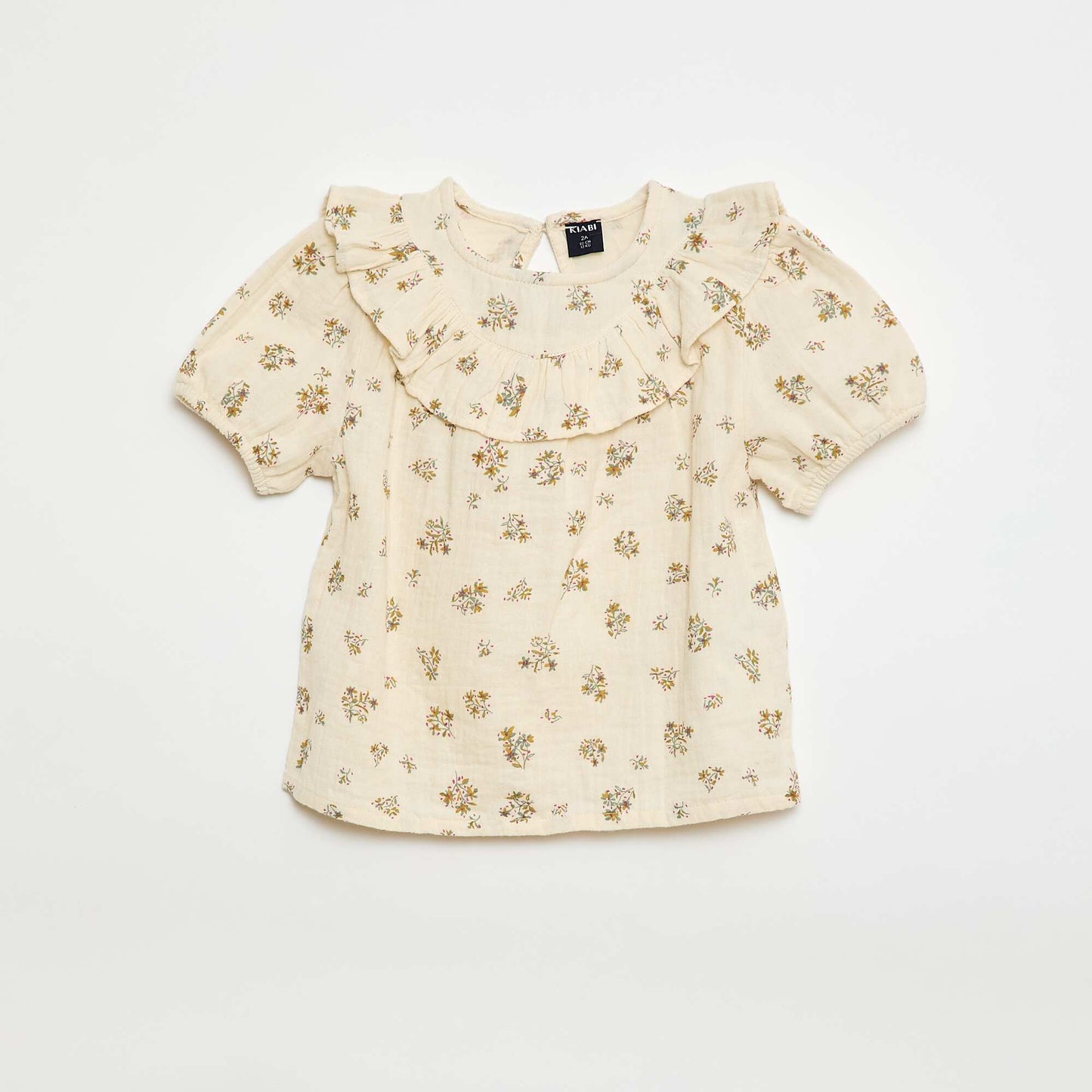 Short-Sleeve Cotton Gauze Print Blouse BEIGE