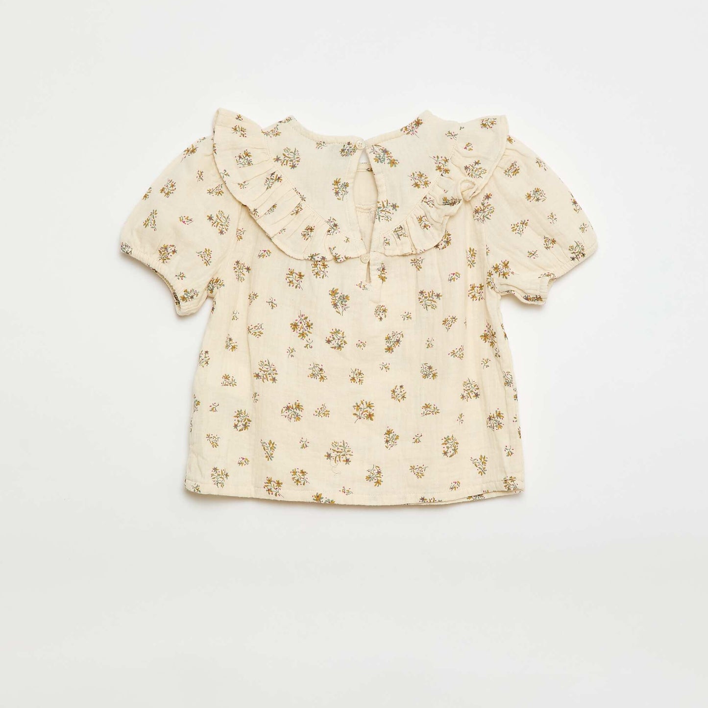 Short-Sleeve Cotton Gauze Print Blouse BEIGE