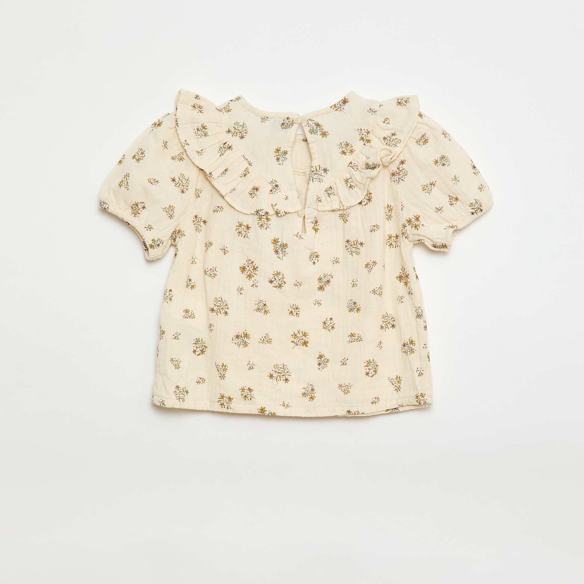 Short-Sleeve Cotton Gauze Print Blouse BEIGE