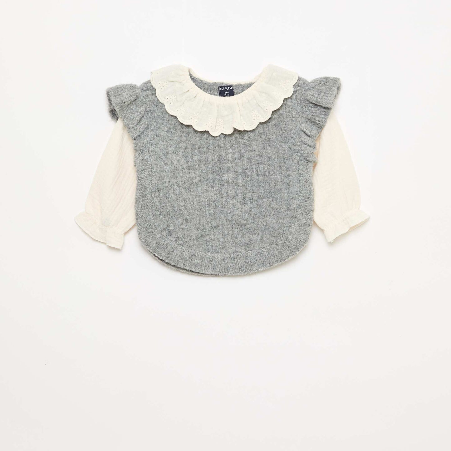 2-in-1 Sweater with Broderie Anglaise Collar GREY