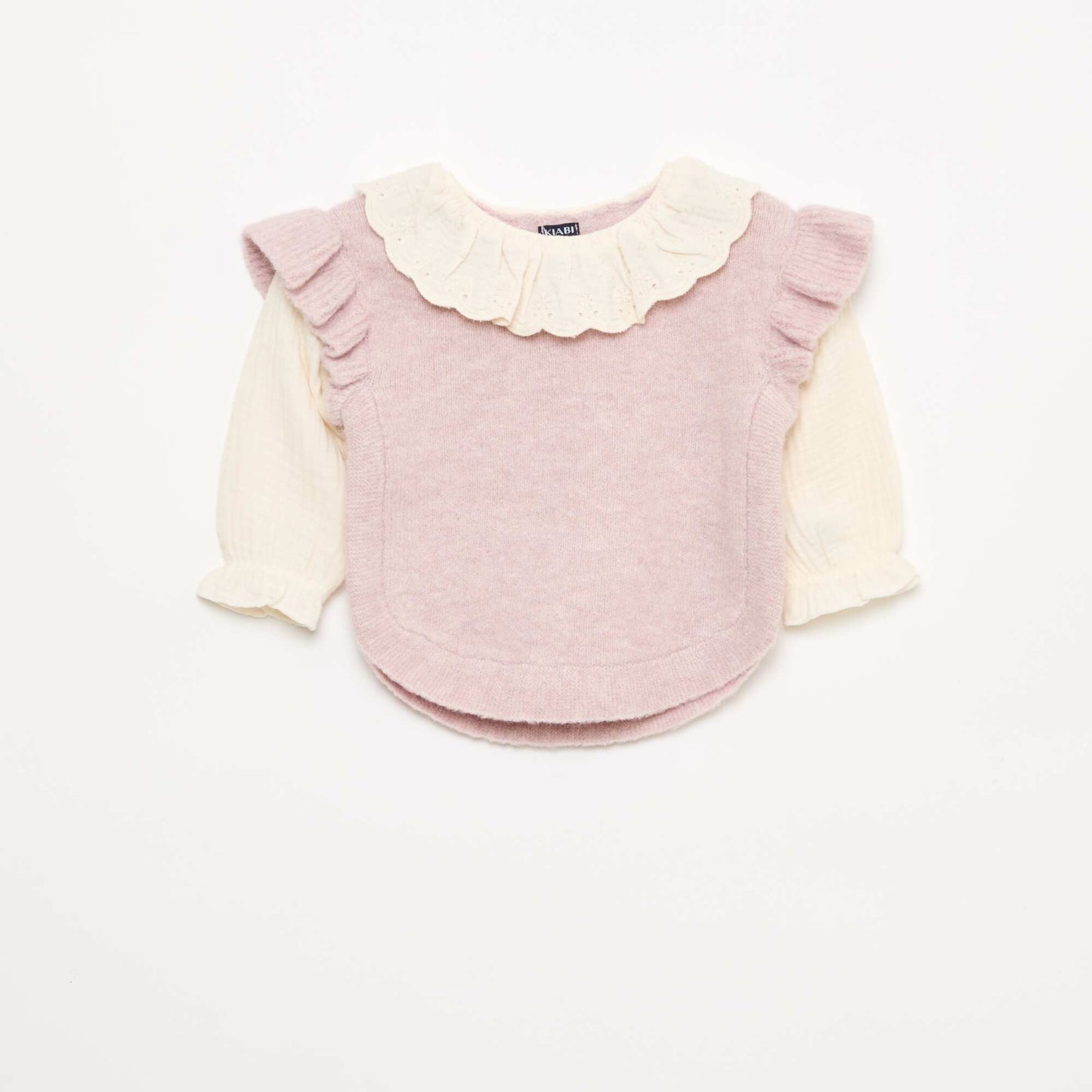 2-in-1 Sweater with Broderie Anglaise Collar PURPLE