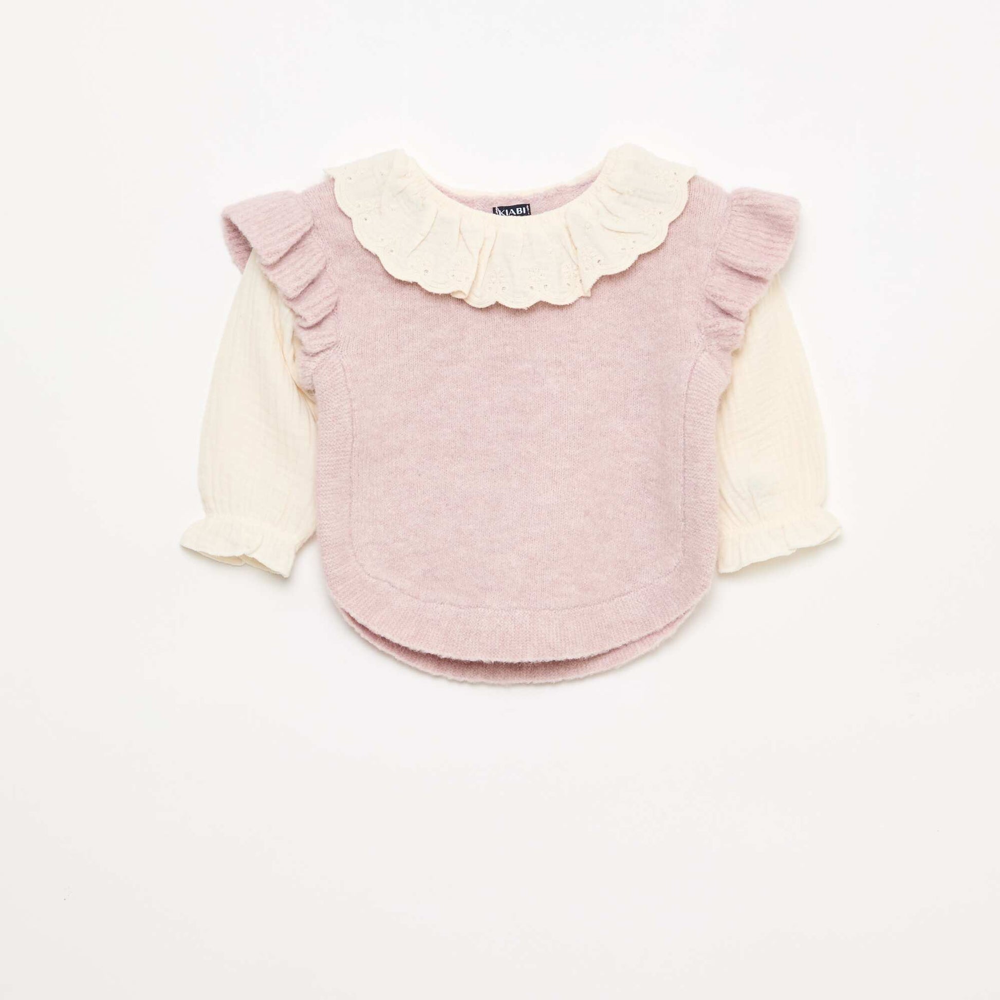 2-in-1 Sweater with Broderie Anglaise Collar PURPLE