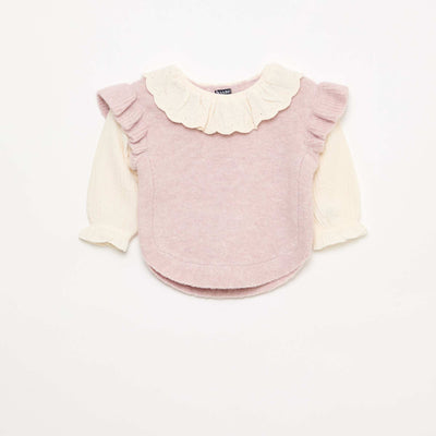 2-in-1 Sweater with Broderie Anglaise Collar PURPLE