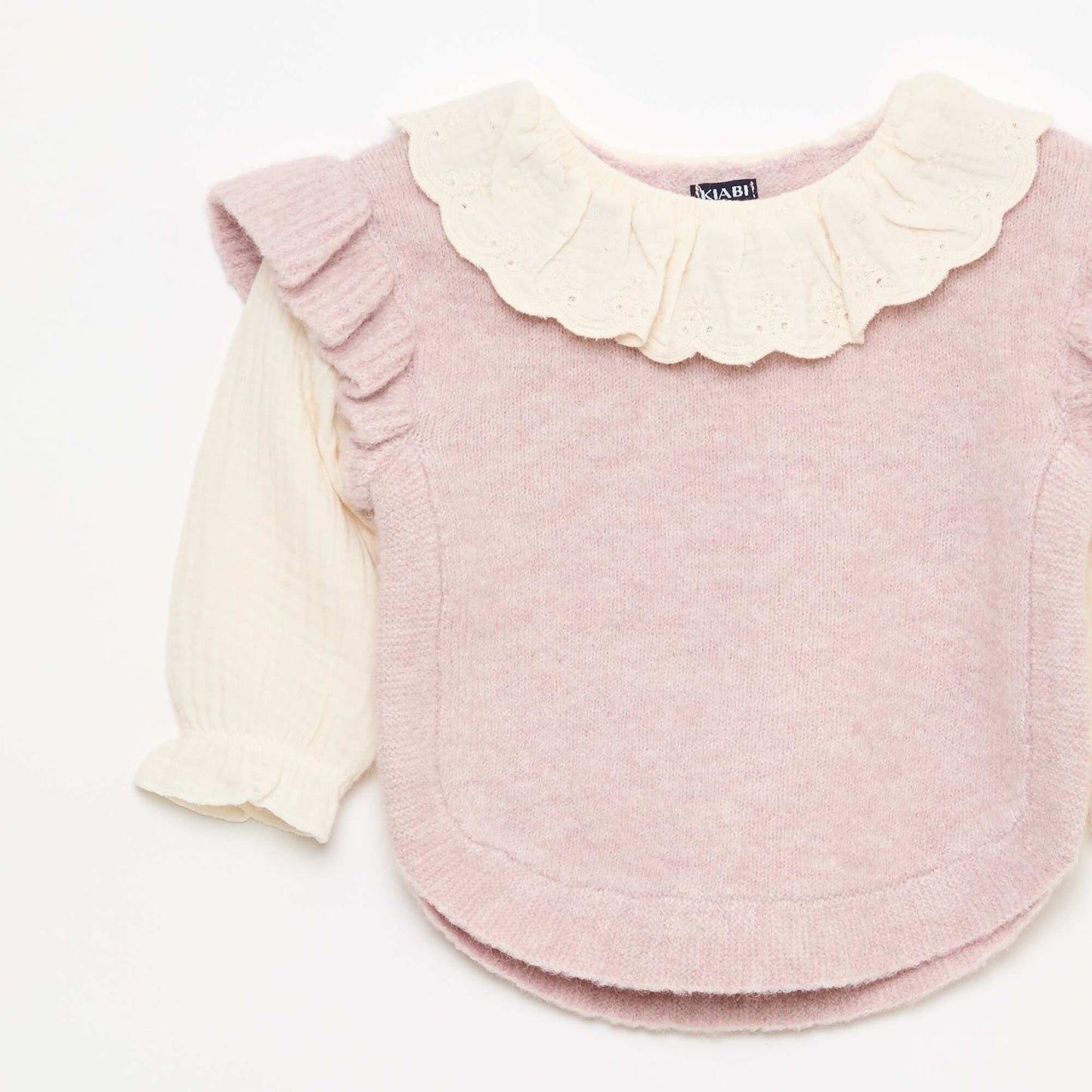 2-in-1 Sweater with Broderie Anglaise Collar PURPLE