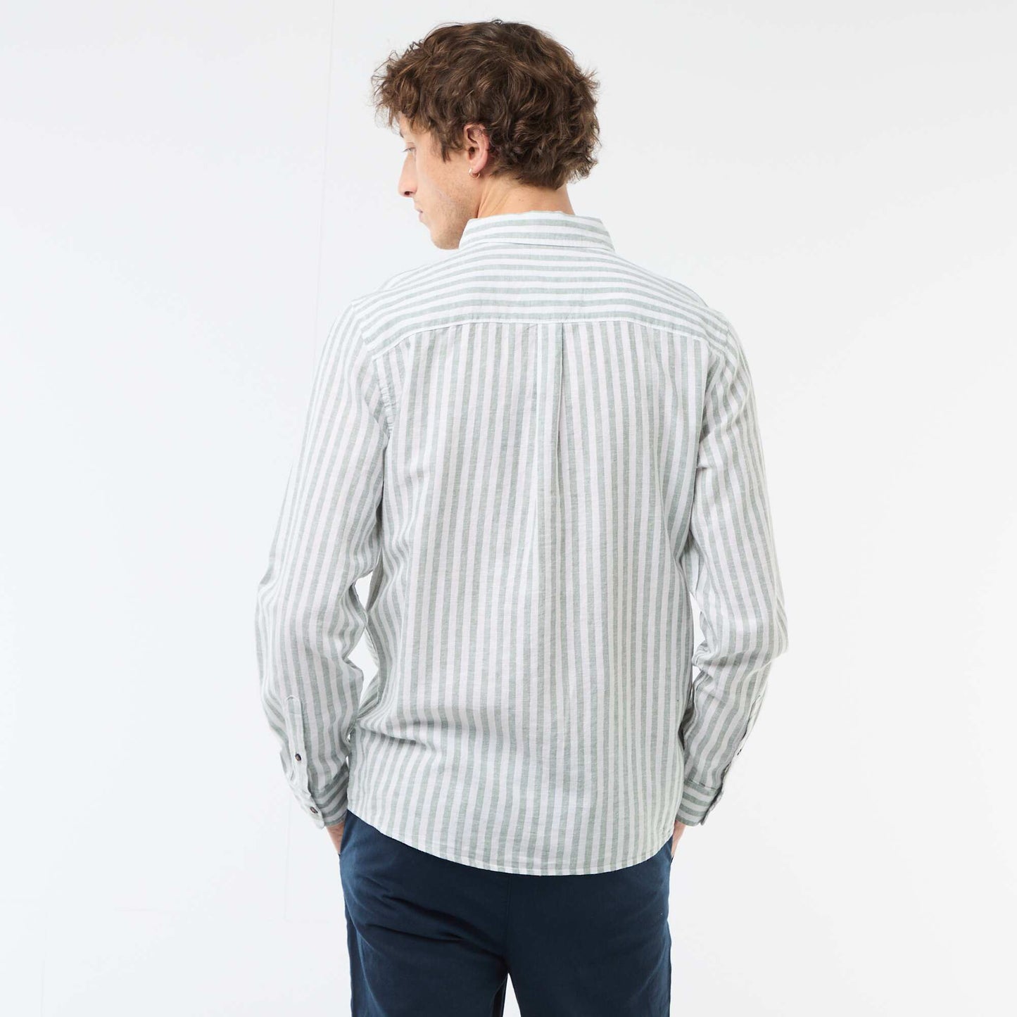 Striped Linen and Cotton Shirt GREEN