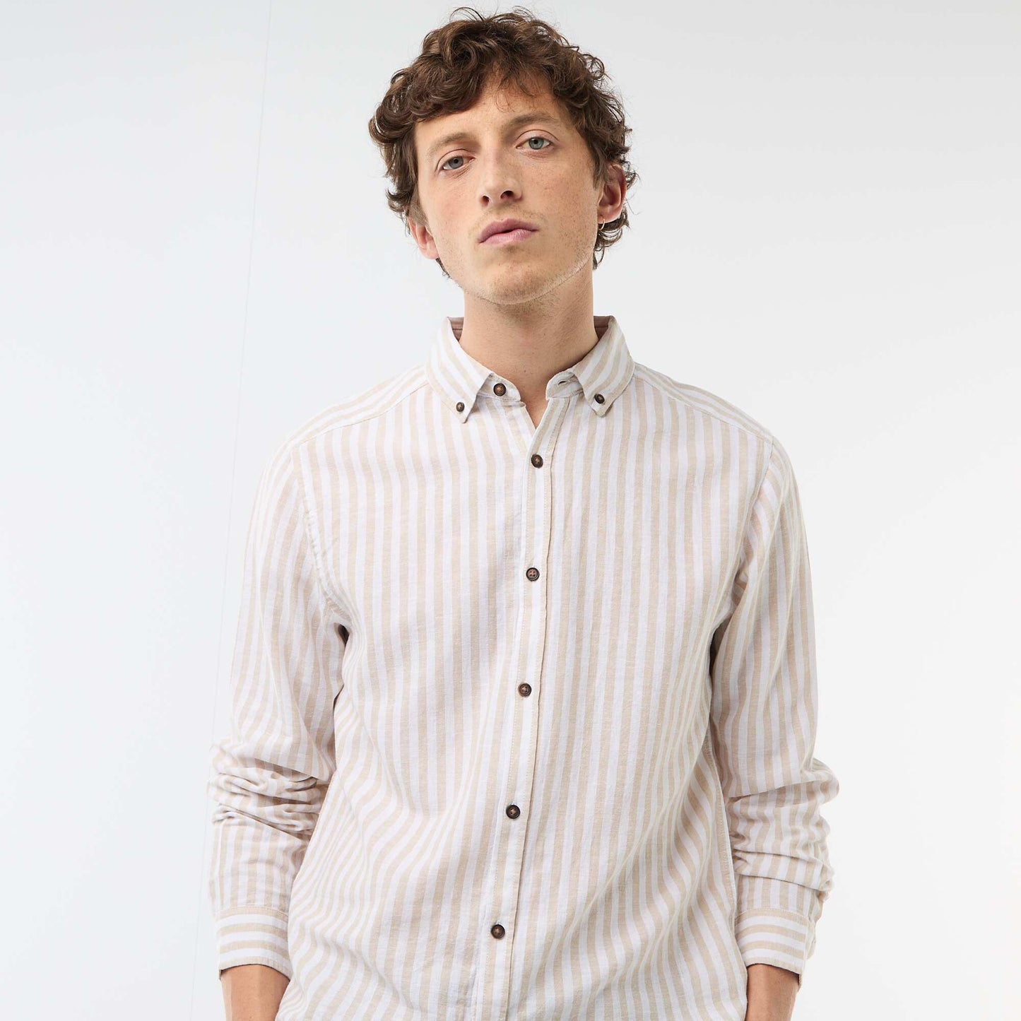Striped Linen and Cotton Shirt BEIGE