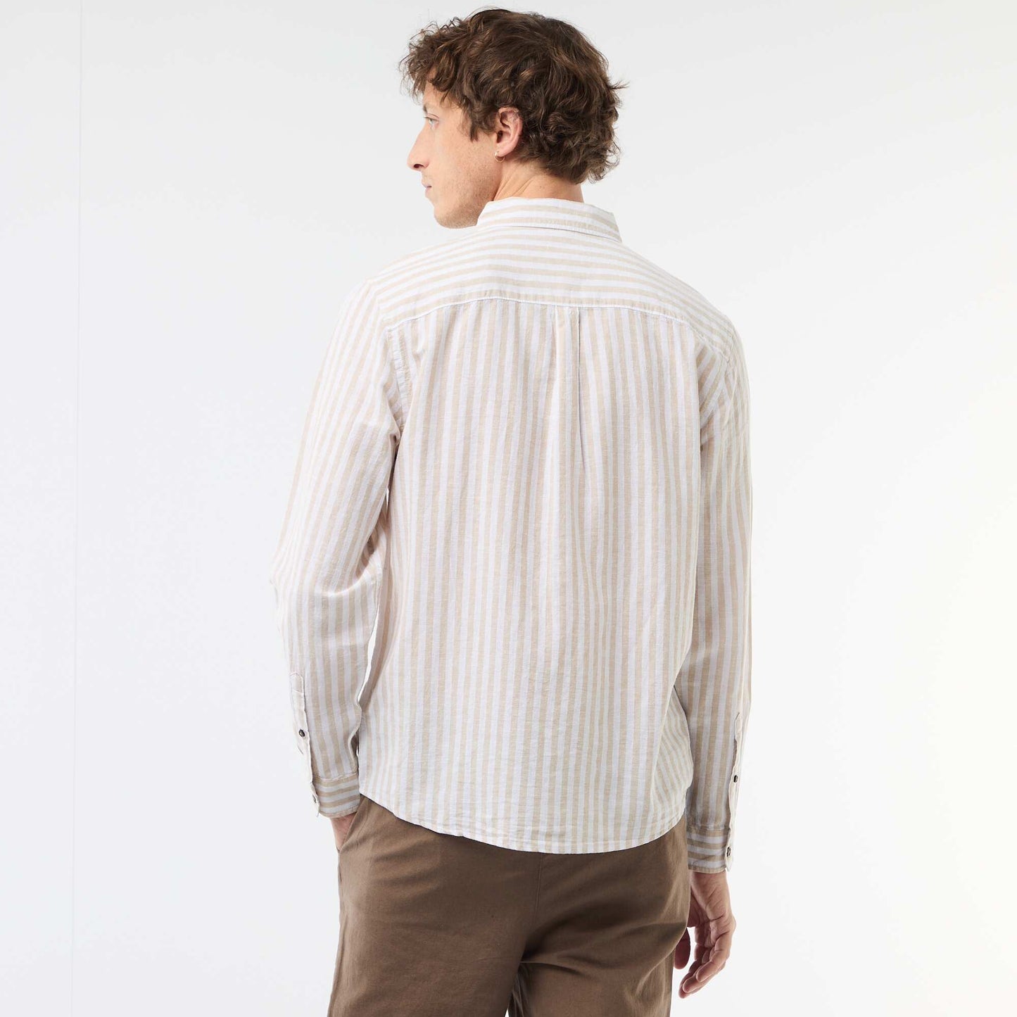Striped Linen and Cotton Shirt BEIGE