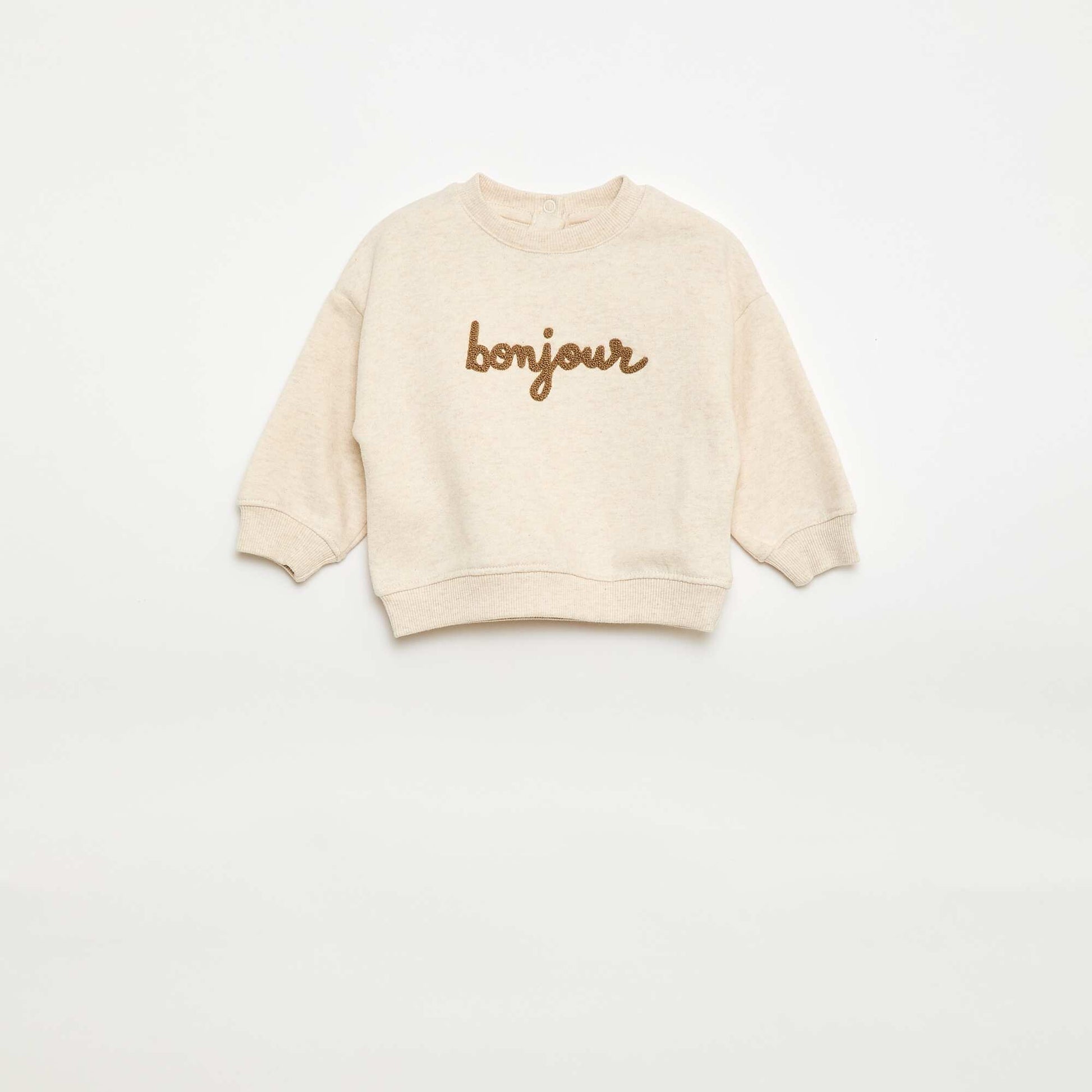 Fleece Sweatshirt with Slogan BEIGE