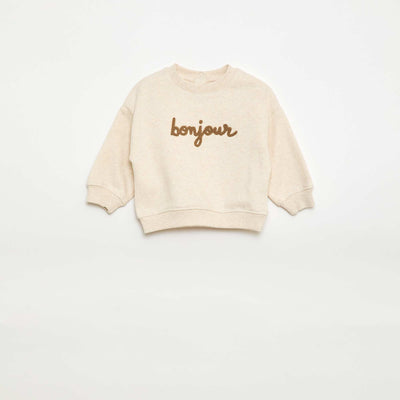 Fleece Sweatshirt with Slogan BEIGE