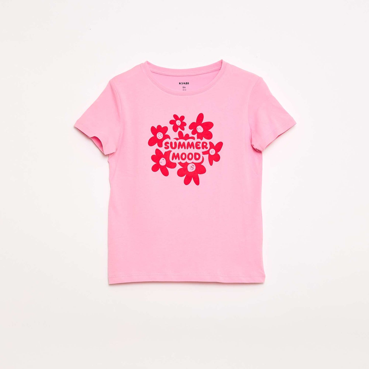 Short-sleeved T-shirt with printed message PINK