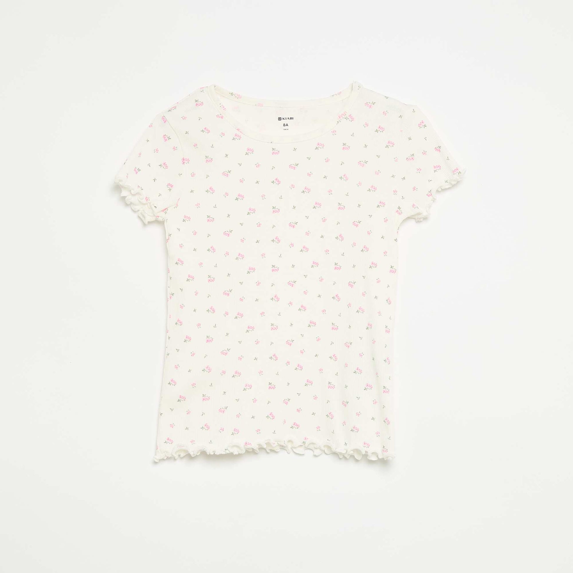 Cotton Ribbed Knit Pajama Set: Top and Shorts WHITE