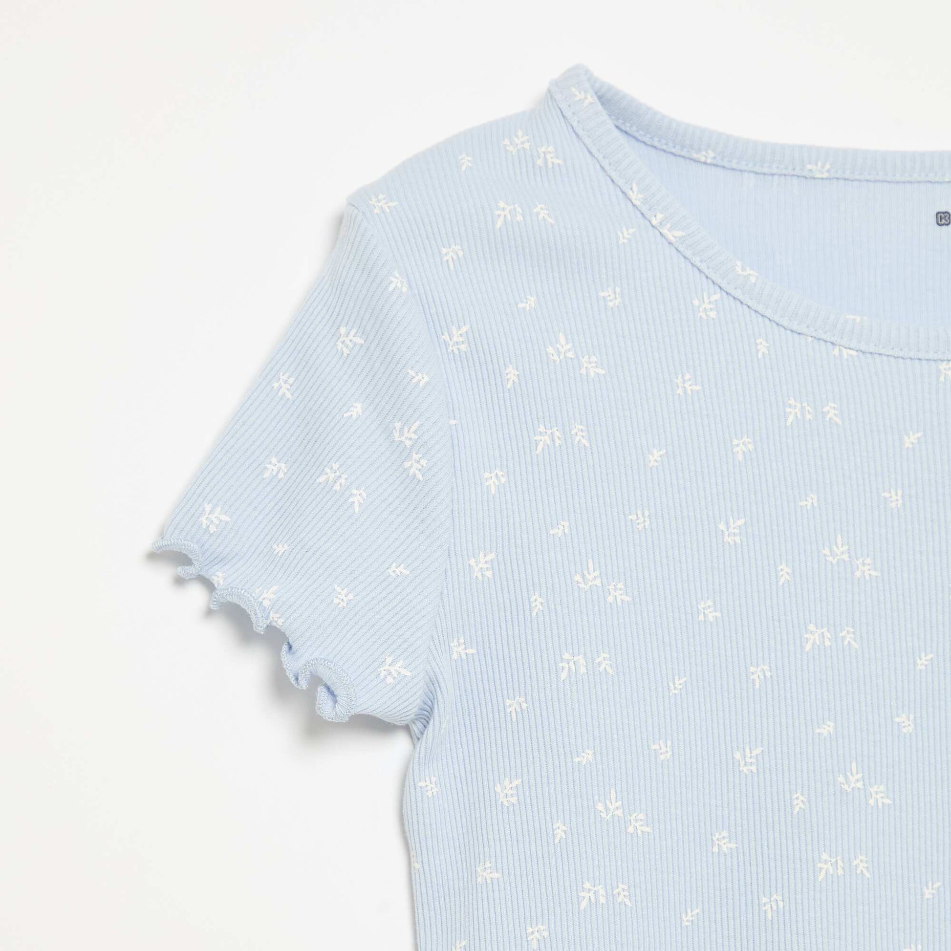 Cotton Ribbed Knit Pajama Top and Shorts Set BLUE