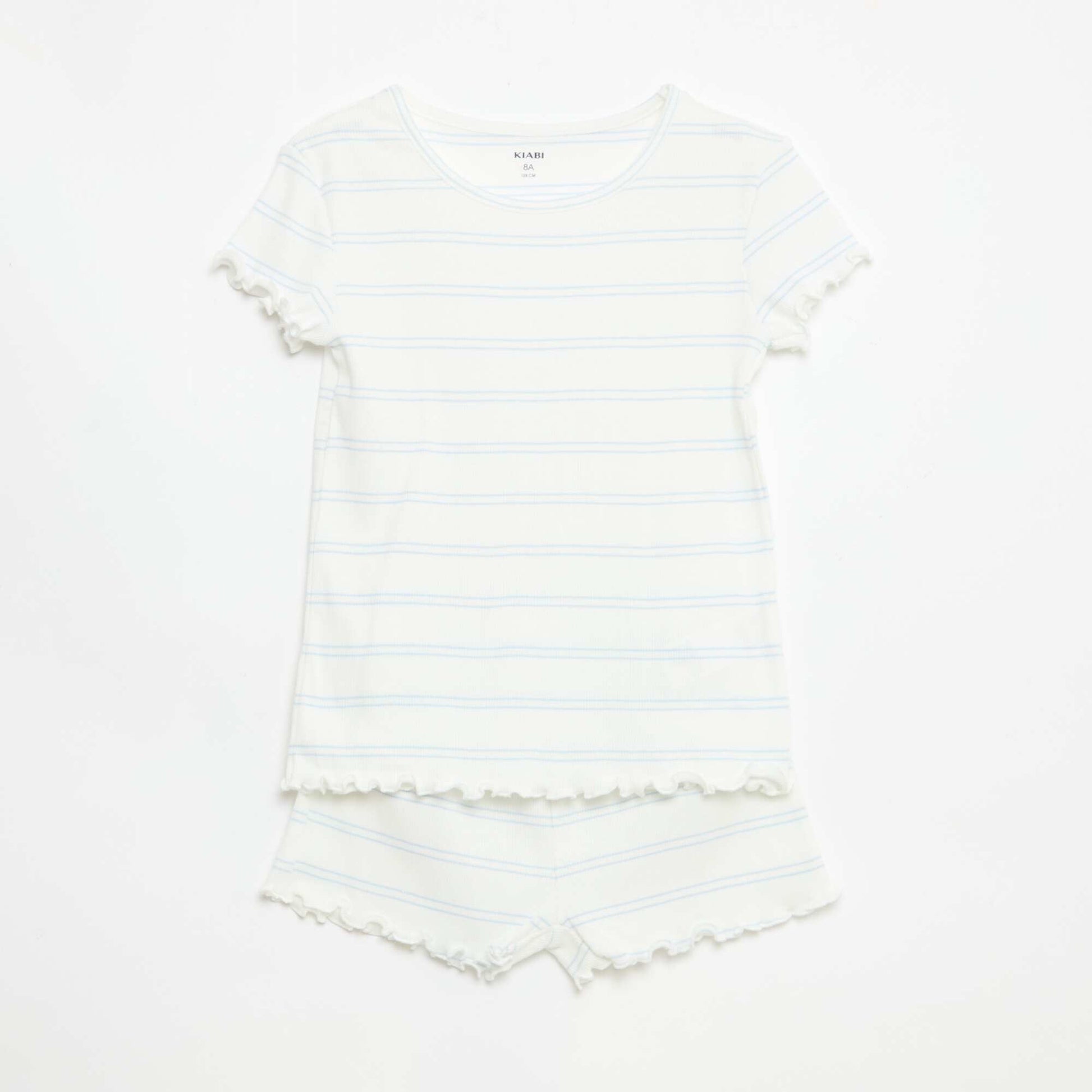 Ribbed Cotton Top & Shorts Pajama Set WHITE