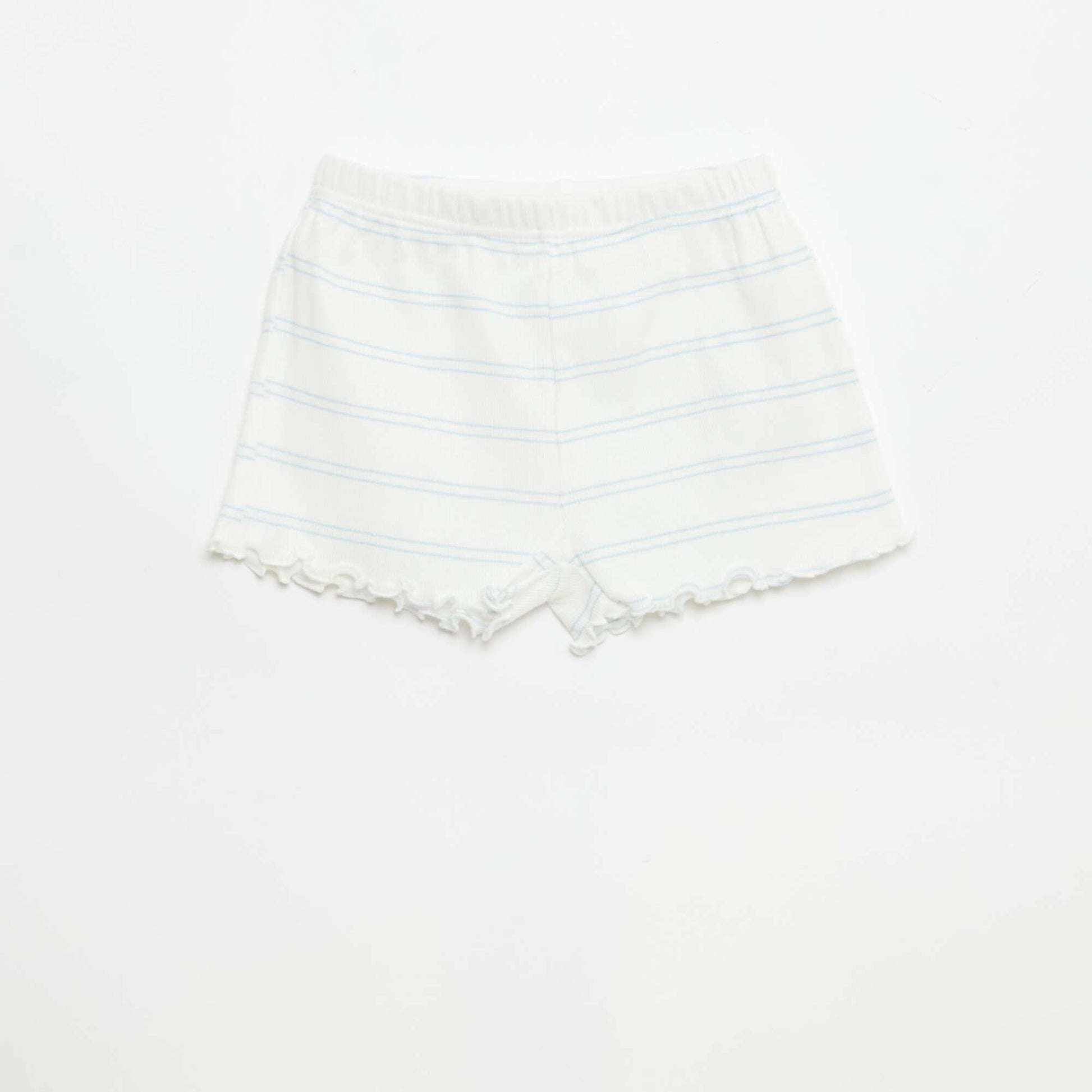 Ribbed Cotton Top & Shorts Pajama Set WHITE