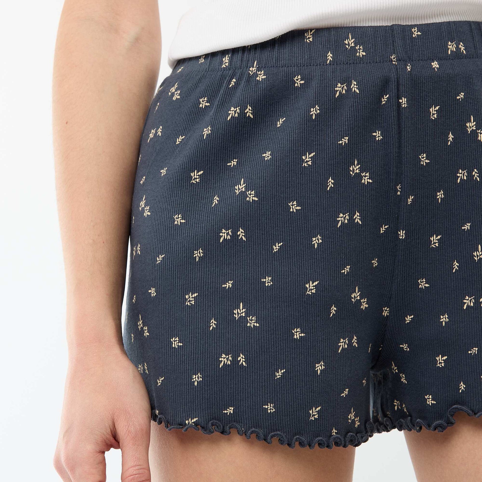 Floral All-Over Cotton Pajama Shorts BLUE