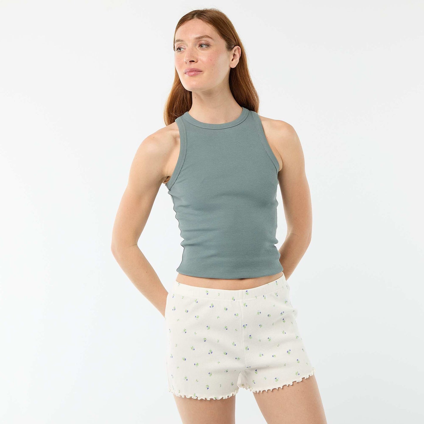Floral All-Over Cotton Pajama Shorts WHITE