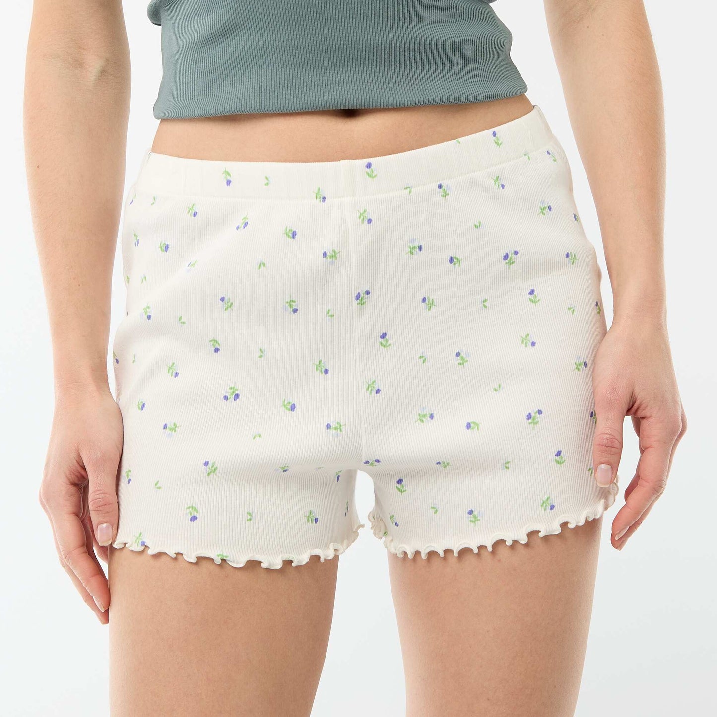 Floral All-Over Cotton Pajama Shorts WHITE