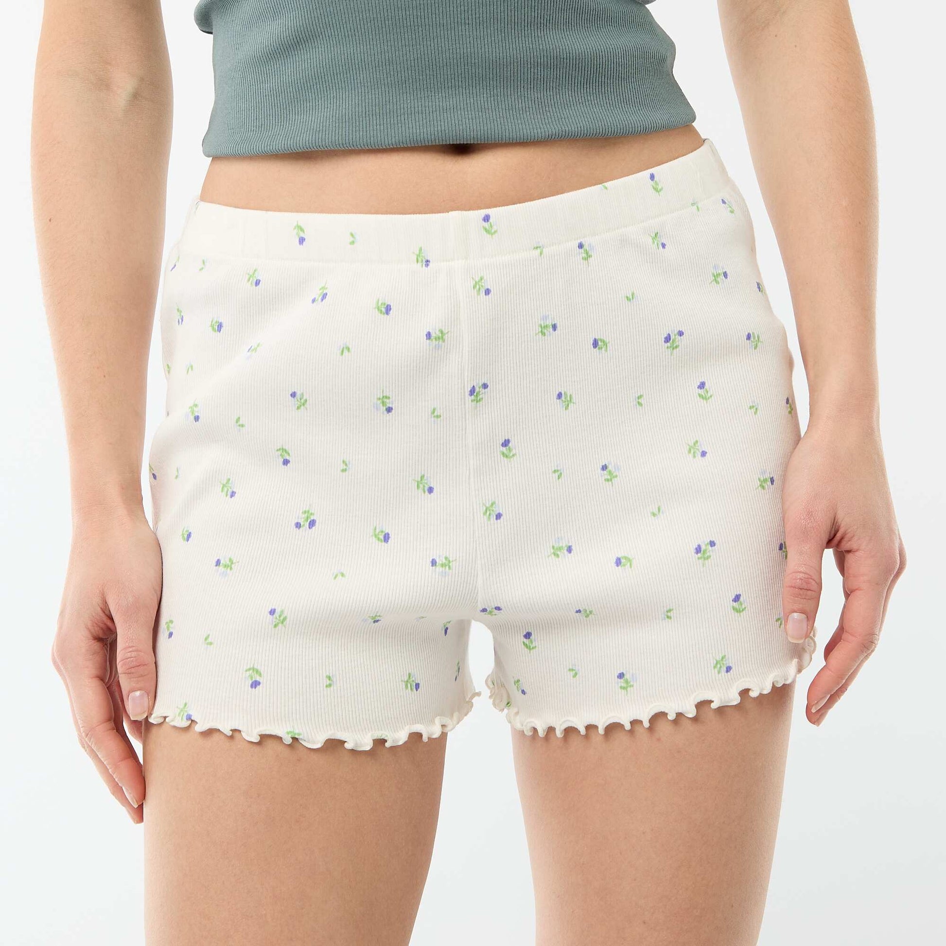 Floral All-Over Cotton Pajama Shorts WHITE