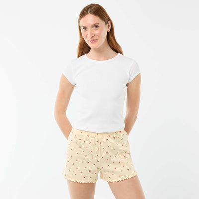 Cherry Print Cotton Pajama Shorts YELLOW